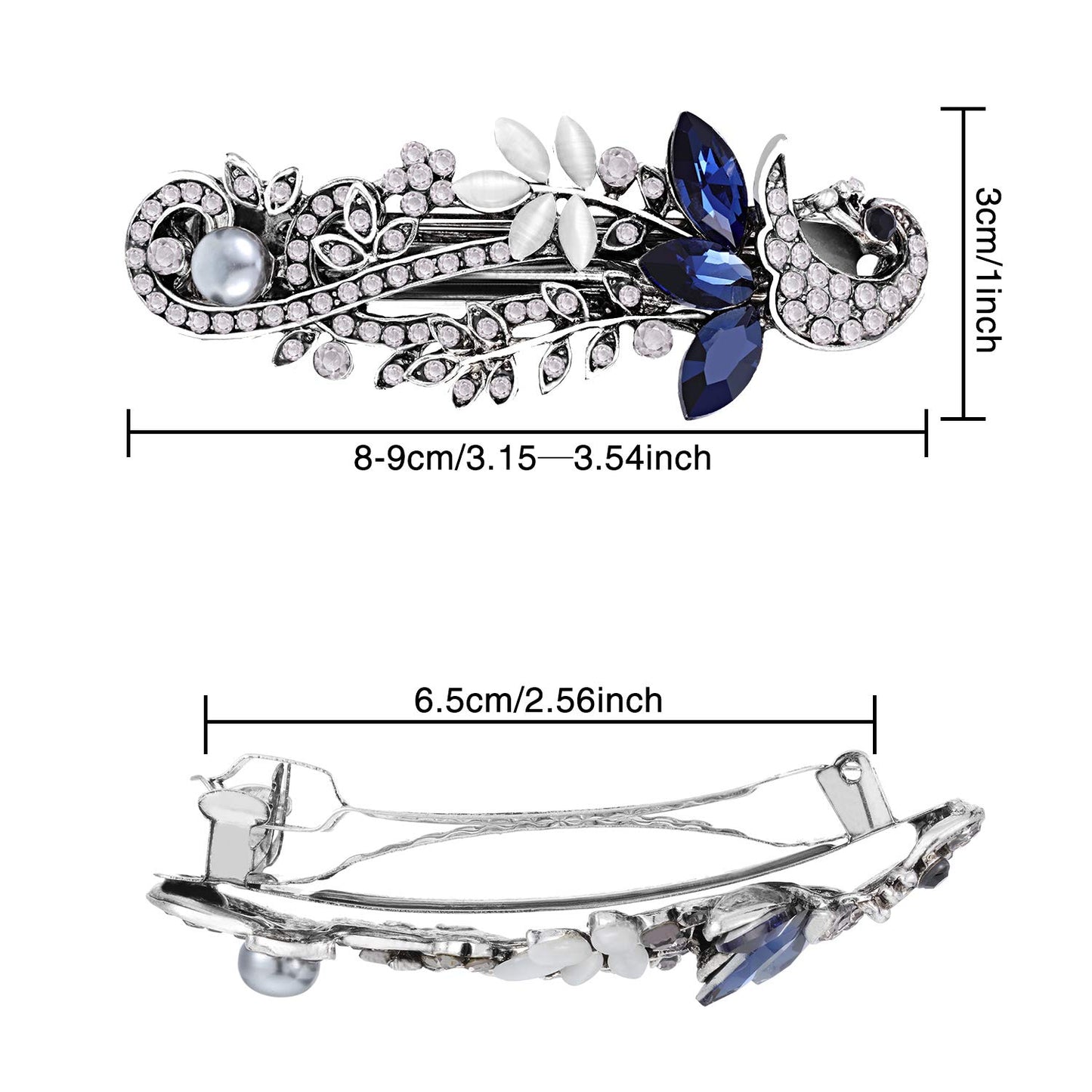 5 Pieces Crystal Rhinestones Hair Barrettes Large Flower Butterfly Pearl French Vintage Clip Wedding Navy Hair Jewelry for Thick long Hair