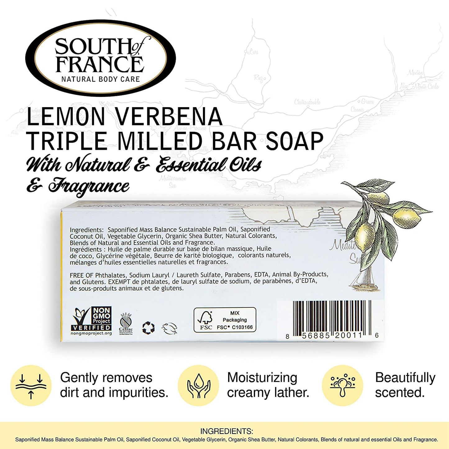 South of France Bar Soap - Lemon Verbena - Full Size - 6 oz