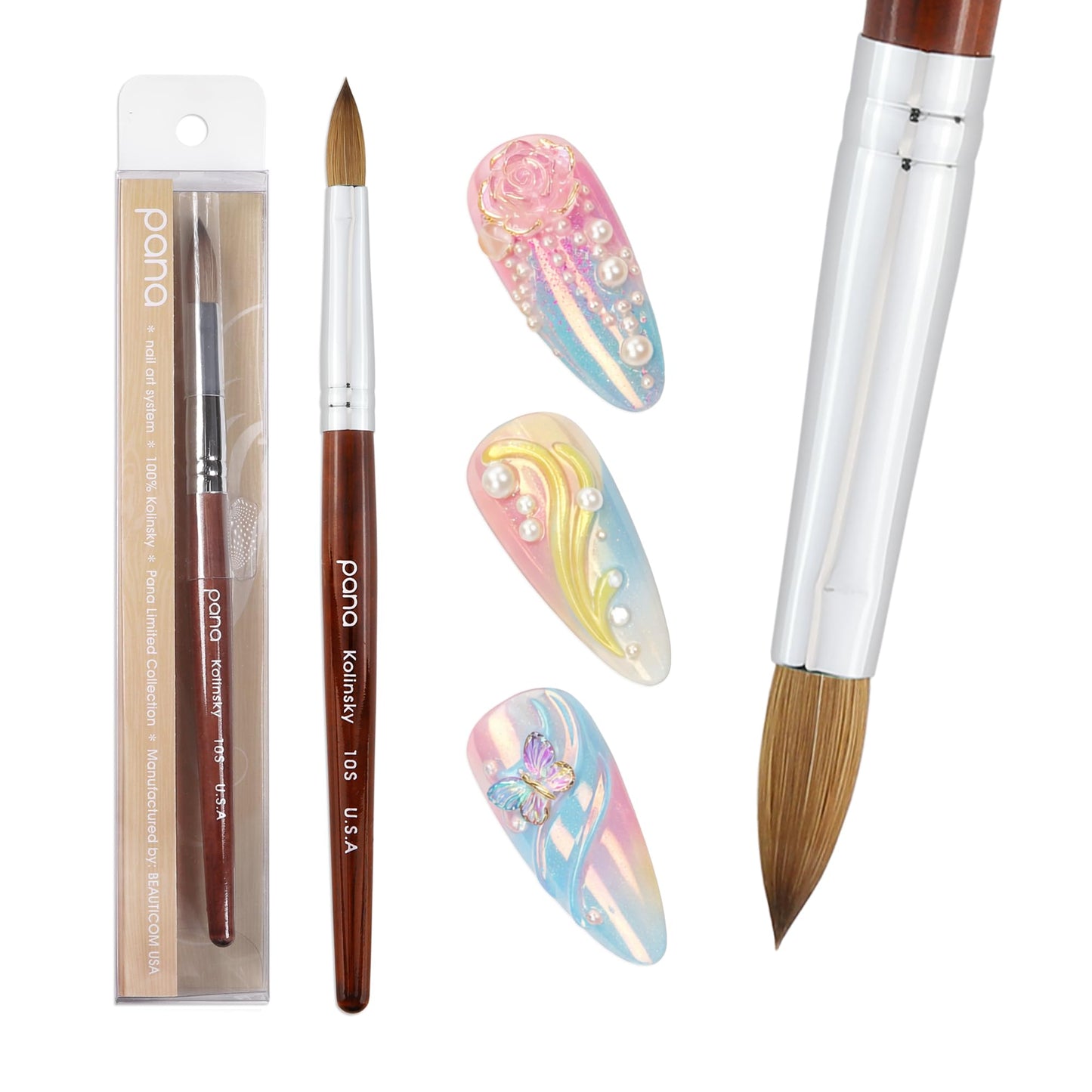 PANA Pure Kolinsky Hair Acrylic Nail Brush - Oval Crimped Shape Silver Ferrule with Mahogany Wood Handle (Size 10) - Nail Extension Manicure Pedicure Beauty & Personal Care PANA