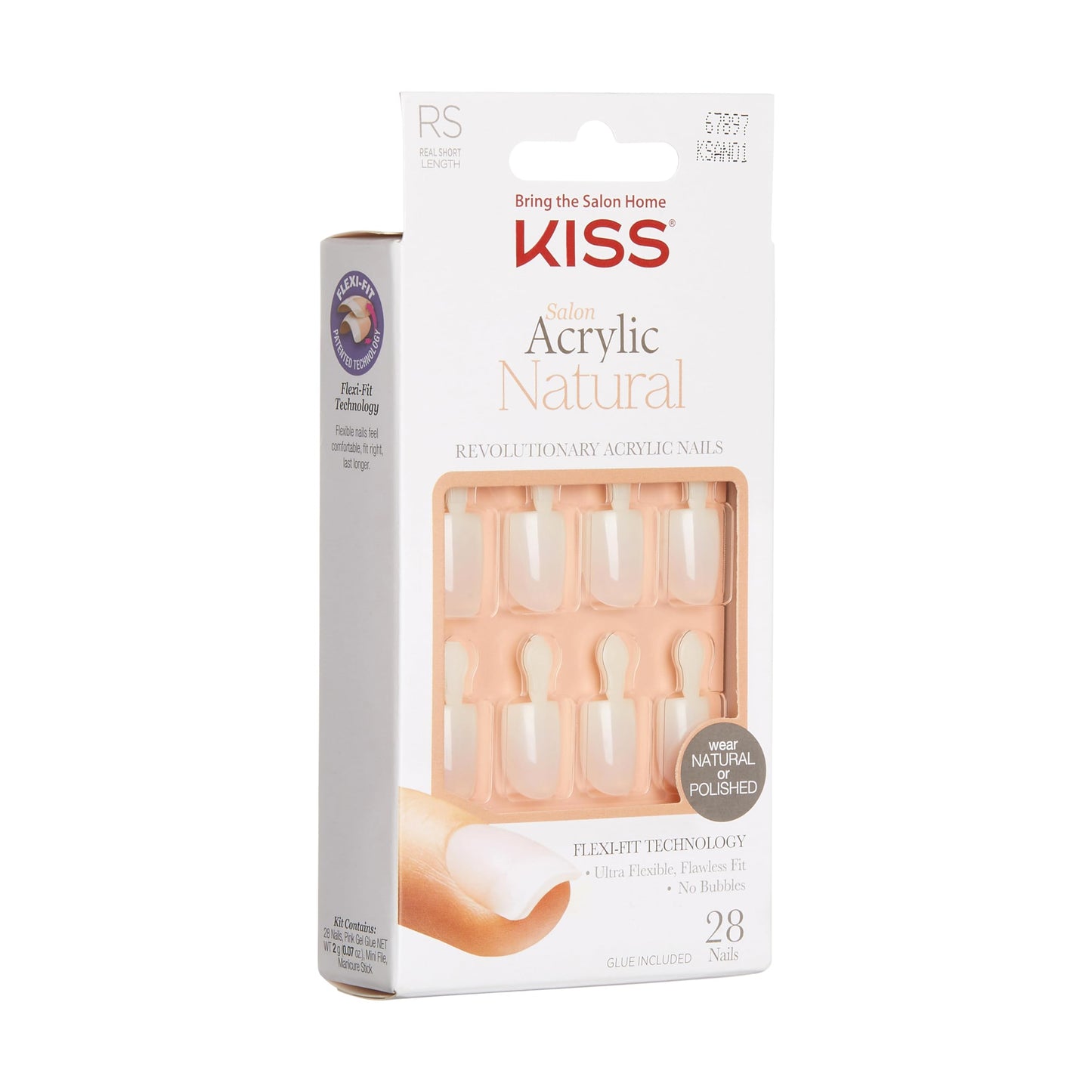 KISS Salon Acrylic Natural Press On Nails, Nail glue included, 'Rare', Nude, Short Size, Squoval Shape, Includes 28 Nails, 2g Glue, 1 Manicure Stick Beauty & Personal Care KISS