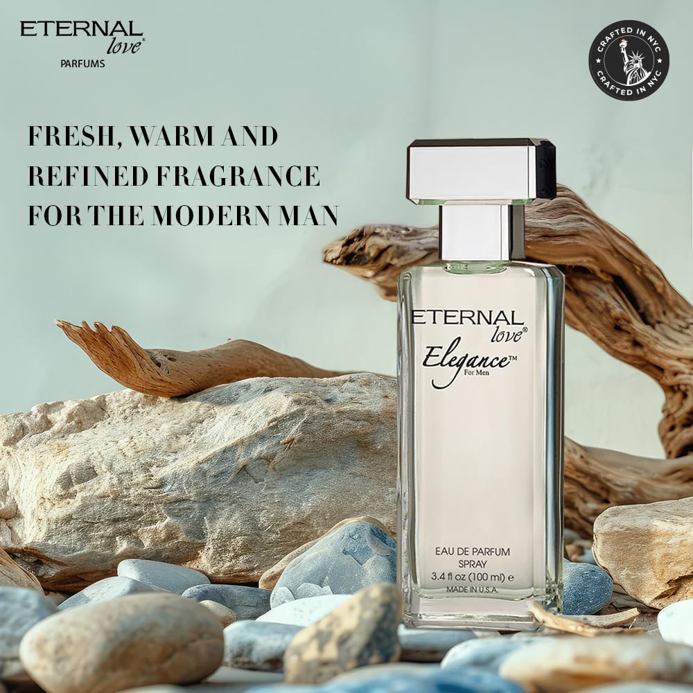 Eternal Love Elegance for Men - Long Lasting Eau de Parfum Spray - Clean Masculine Floral Aquatic Fragrance with Jasmine & Musk - Summer Scent - 3.4oz