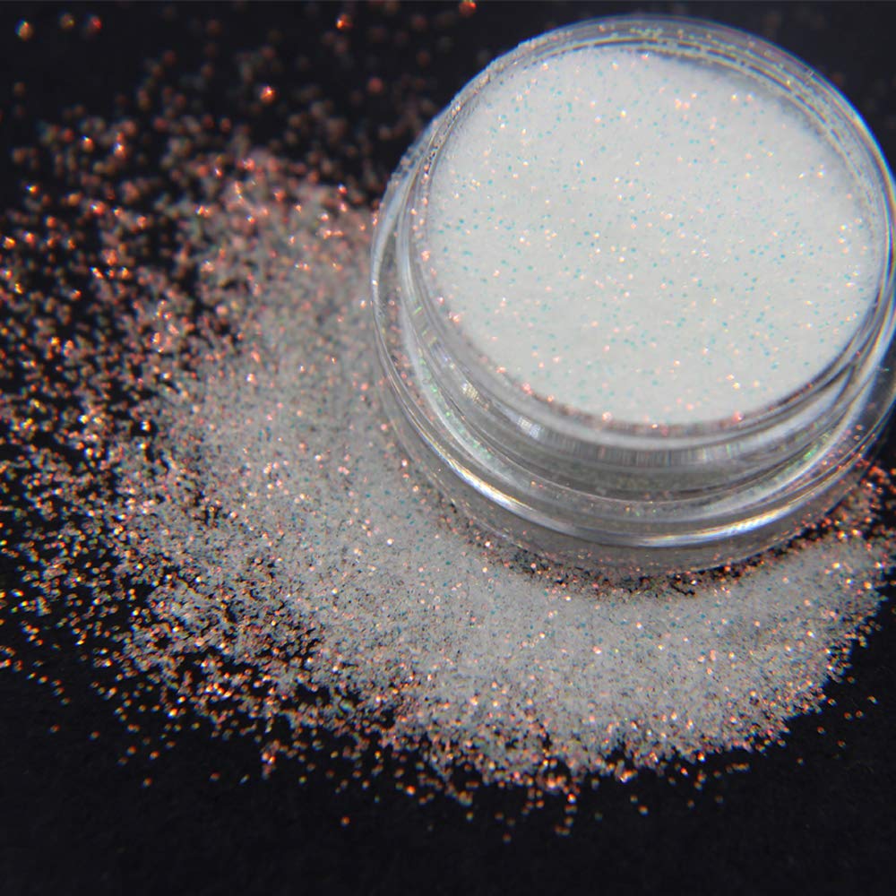10g 0.2mm Shimmer White Rainbow Nail Glitter Holographic Shining Sugar Nail Glitter Candy Coat Powder Sugar Coating Effect Powder Nail Pigment Powder