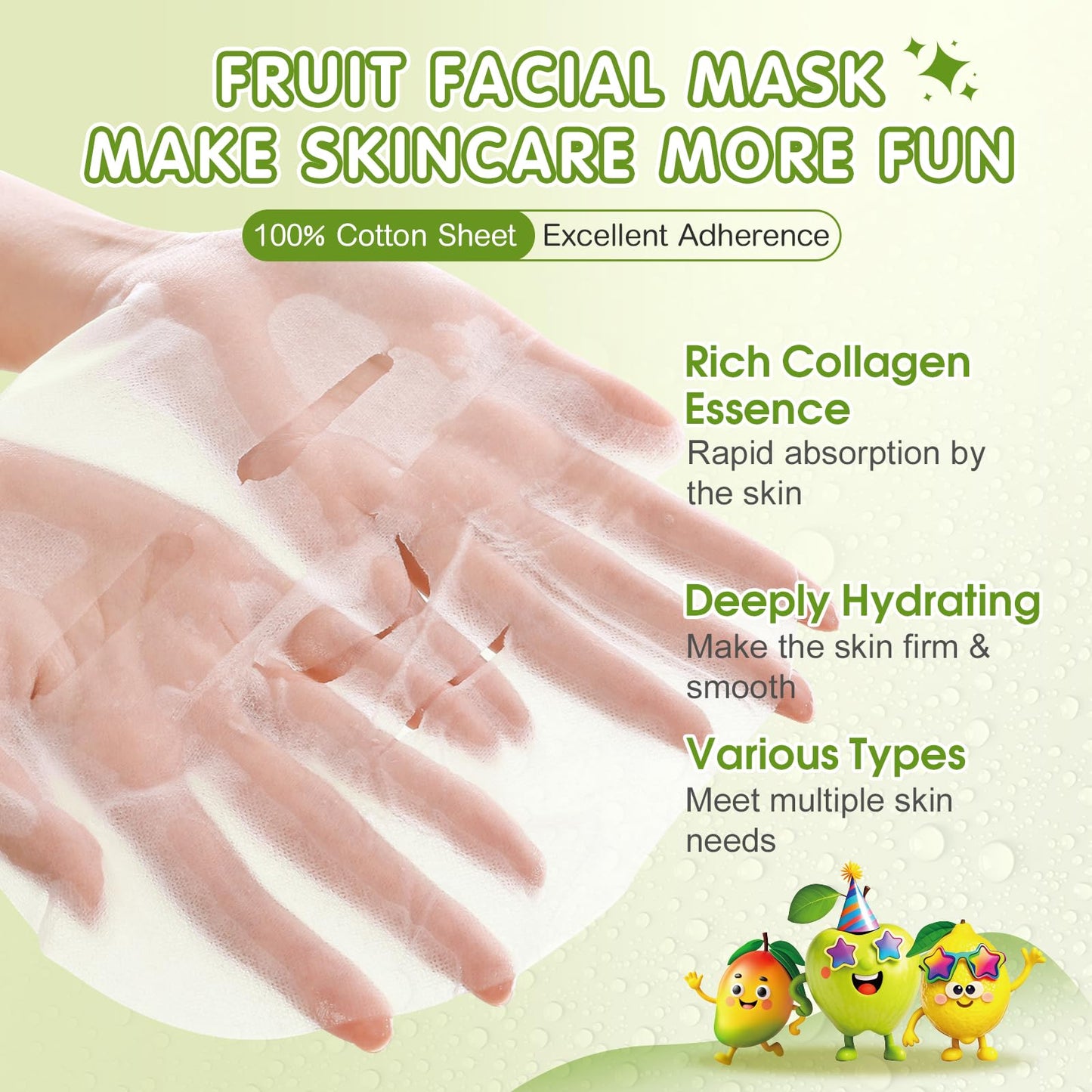 56 Pack Fruit Collagen Face Masks Skincare for Teens Girls, Sheet Face Mask Skin Care for Kids, Bulk Hydrating Facial Masks for Women, Face Mask Set Beauty and Personal Care KONEUK