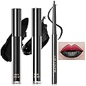 3 PCS Black Matte Liquid Lipstick and Lipliner Set,High Pigmented Matte Lipstick Lipgloss Black Lip Liner Set Long Lasting Waterproof Velvet Liquid