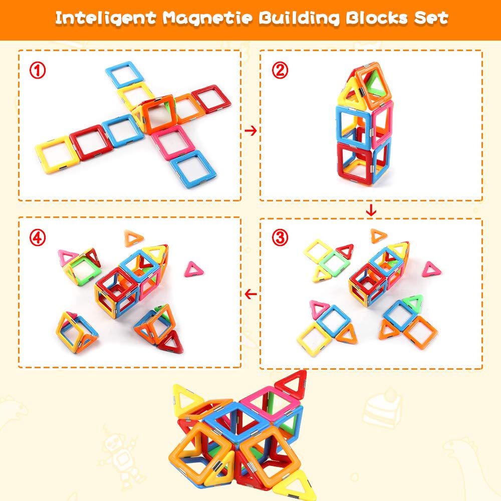 Coodoo Upgraded Magnetic Blocks Starter Set – Tough Tiles STEM Learning Toys for Kids Ages 3+, Compatible with Major Brands