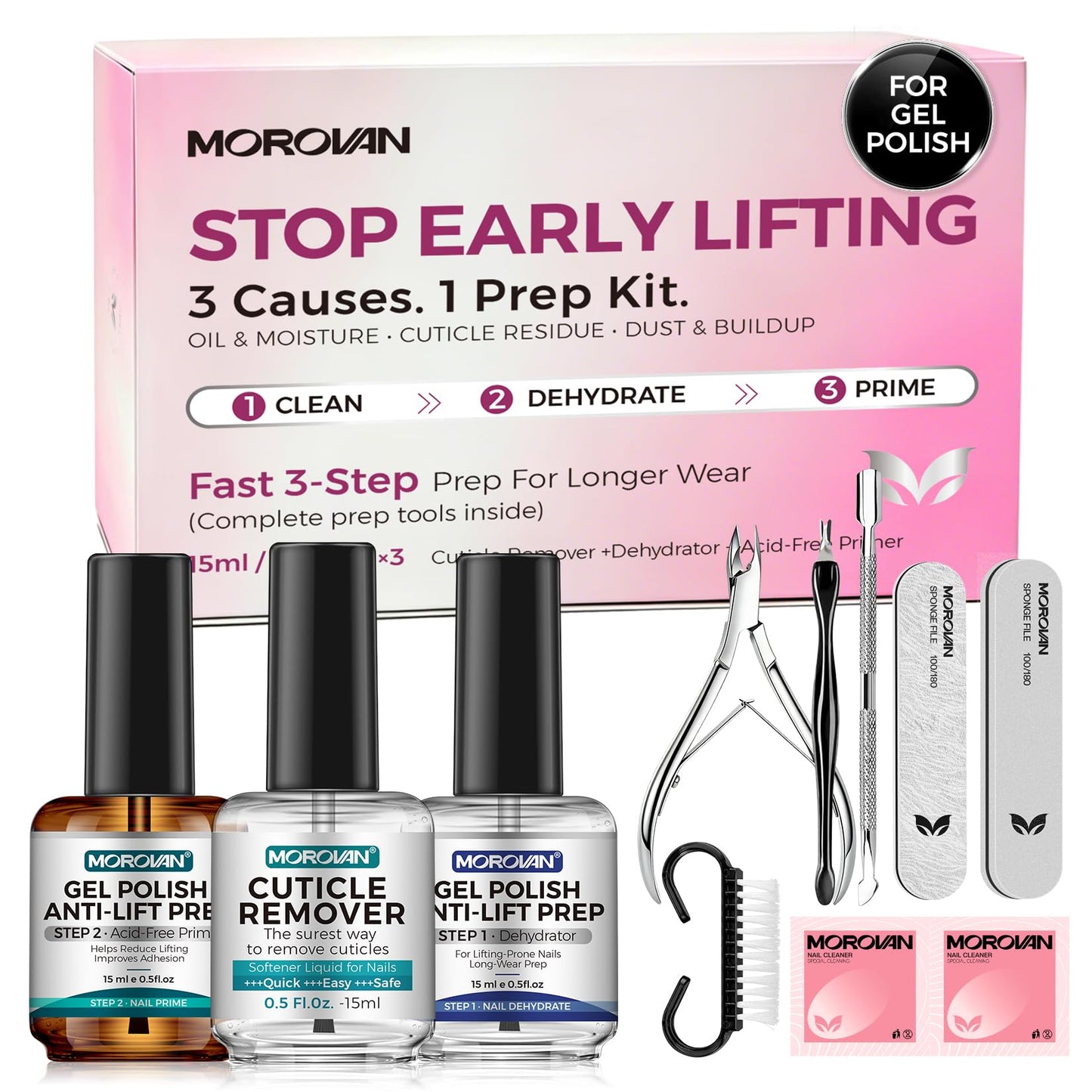 Morovan Nail Prep and Care Kit: Nail Dehydrator and Acid-Free Primer | Cuticle Remover | Cuticle Trimmer Cuticle Pusher & Cuticle Nipper | Cleaner Beauty and Personal Care Morovan Default Title