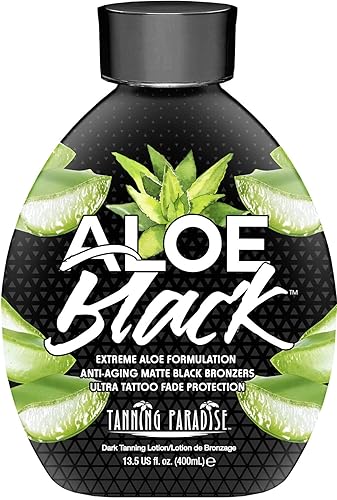Tanning Paradise Aloe Black Lotion - Anti-Aging Matte Black Bronzer, Anti-Orange, Tattoo & Color Fade Protection, Deep Hydration, Matte Blackest