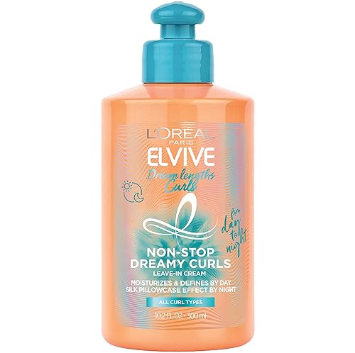 L'Oreal Paris Elvive Dream Lengths Curls Non-Stop Dreamy Curls leave-in conditioner, Paraben-Free with Hyaluronic Acid and Castor Oil. Best for wavy