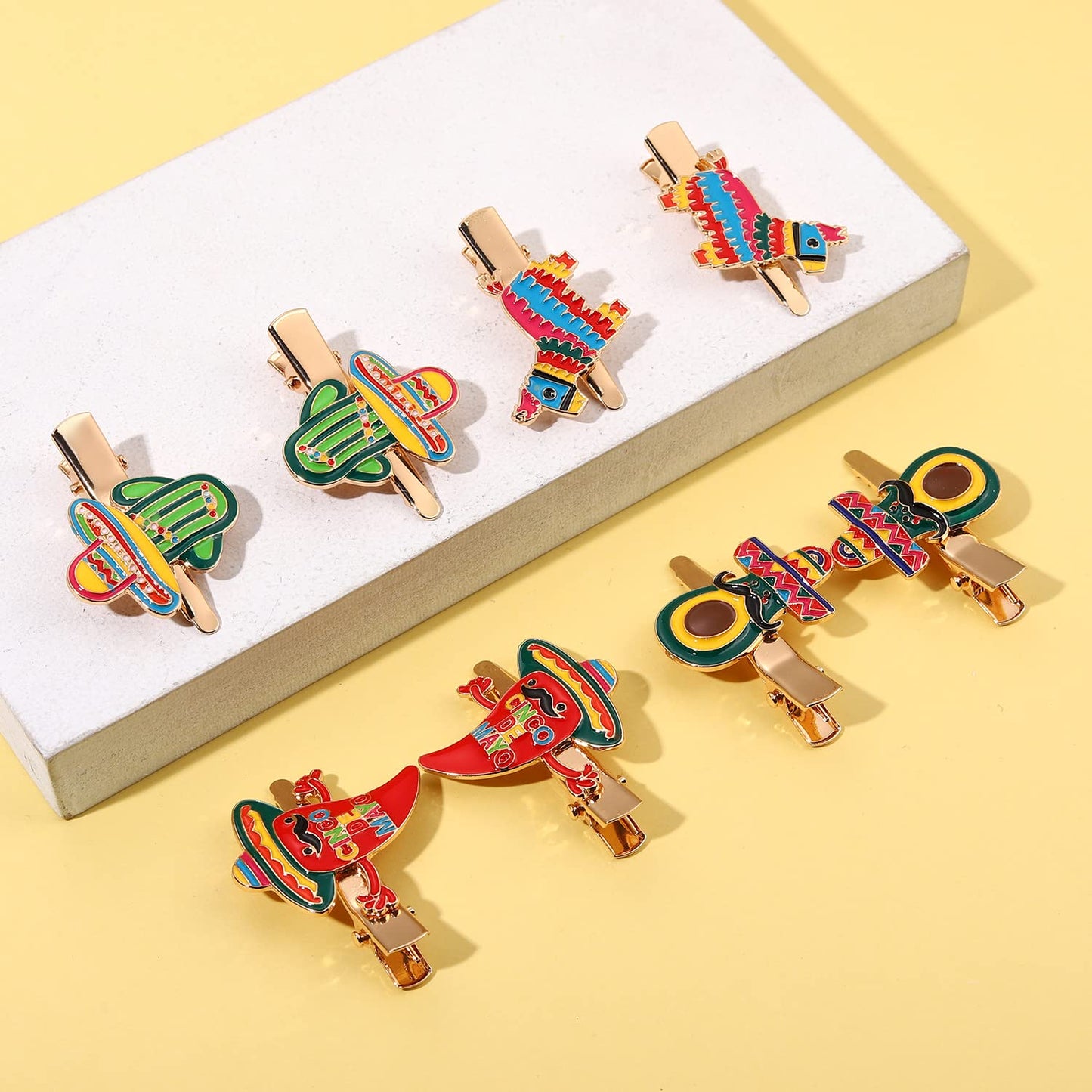8PCS Mexican Fiesta Hair Clips for Women, Cinco De Mayo Hairpins Colorful Chili Cactus Pinata Sombrero Hair Clip Mexican Hair Accessories Holiday