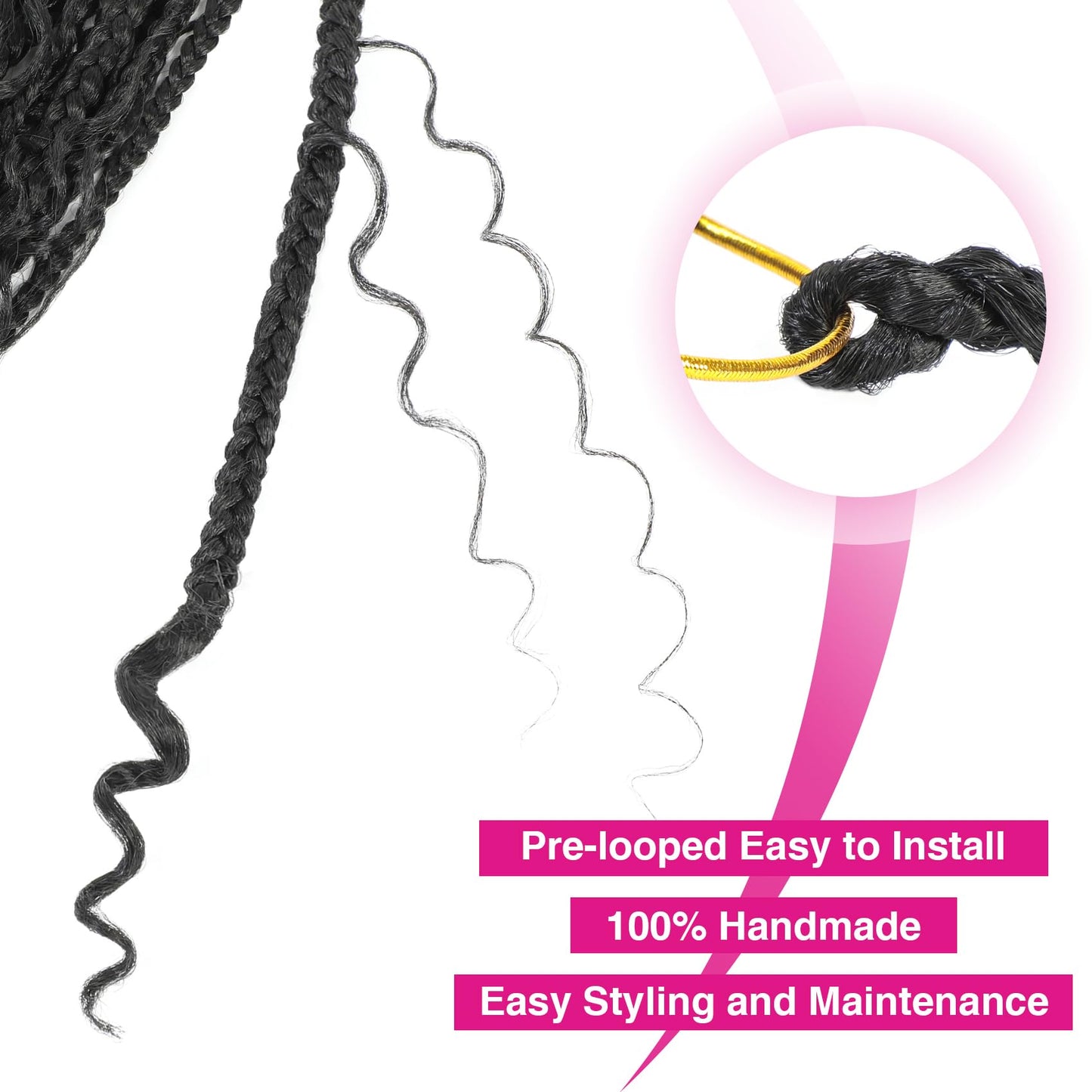 Wodun 14inch Goddess Box Braids Crochet Hair Pre Looped Box-Braids Crochet-Hair with Curly Ends For Black Women Synthetic 3X Bohemian Box Braiding