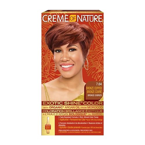 Exotic Shine Hair Color by Creme of Nature, 7.64 Bronze Copper, with Argan Oil from Morocco, 1 Application