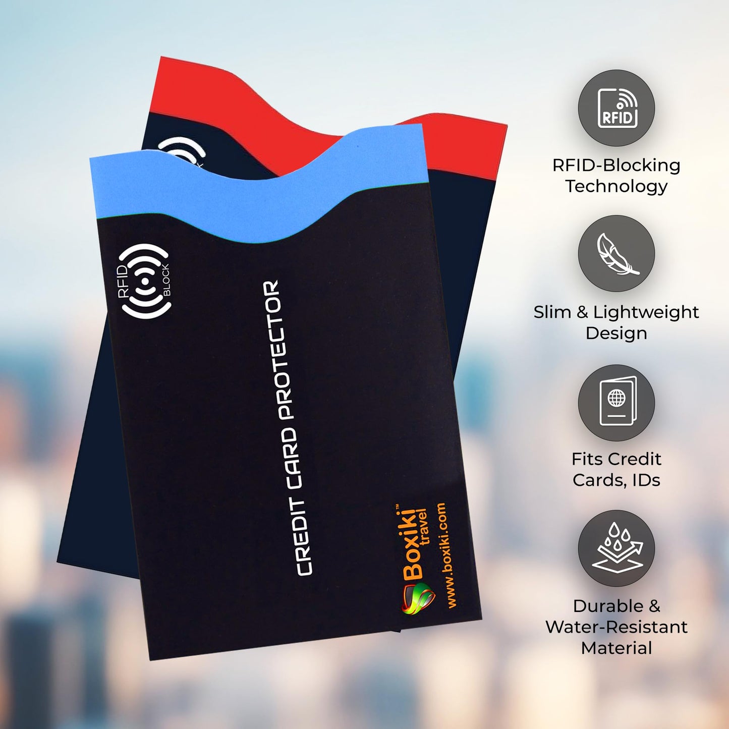 Boxiki Travel Rfid Blocking Sleeves, Set With Color Coding Identity Theft Prevention Envelopes Of 12 Credit Card (Navy Blue)