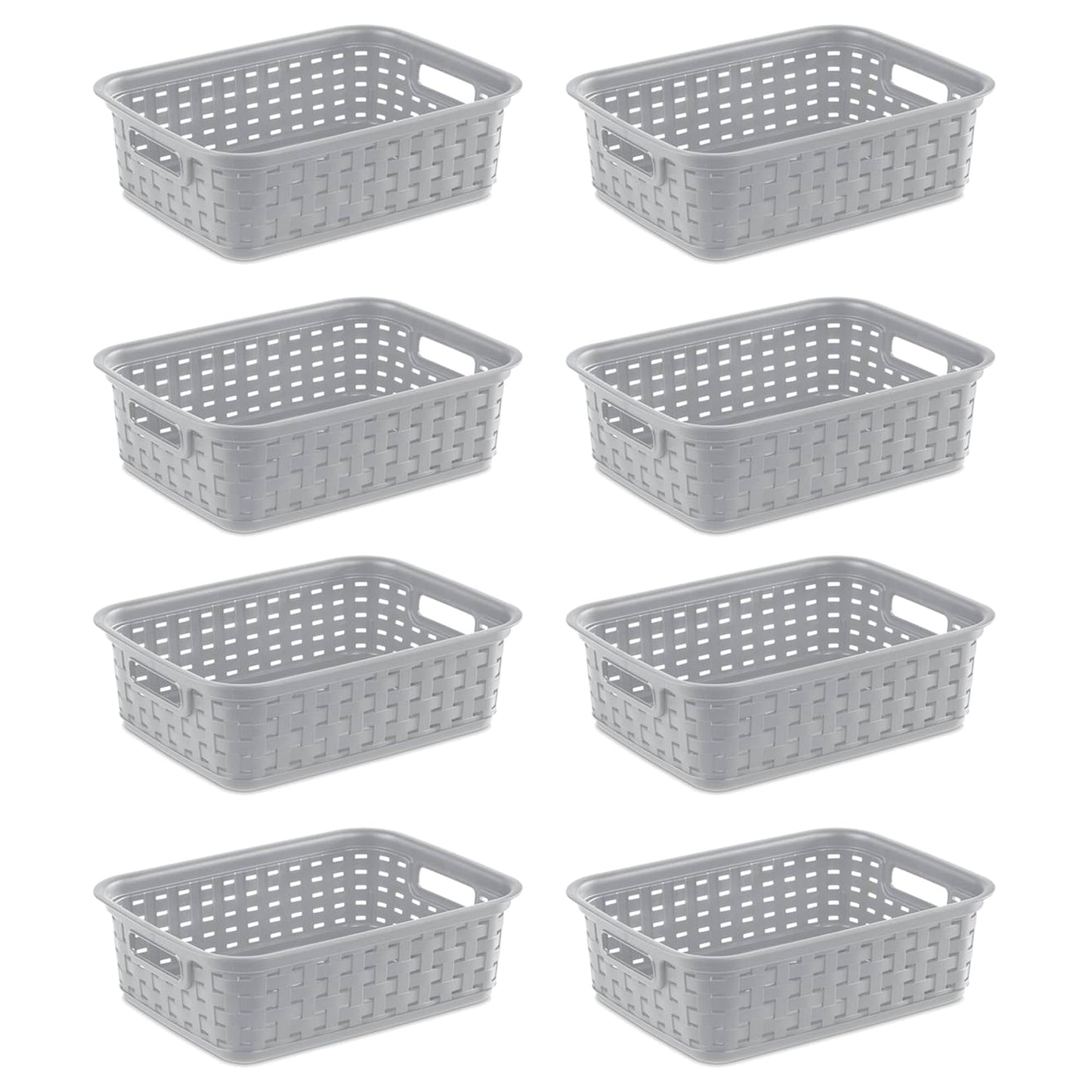 Sterilite 11 Inch Small Weave Open Bin Wicker Storage Basket Home Organizer Tote for Countertops, Bookshelves, and Closets, Cement, 8-Pack