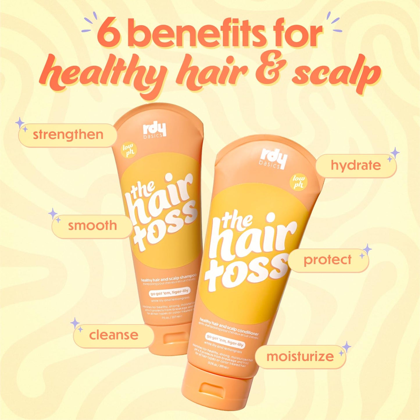 The Hair Toss Men & Women Shampoo And Conditioner Set 13.5floz/7floz - White Lily & Lemongrass - Formulated 4.5pH Moisturizing Paraben and Sulfate