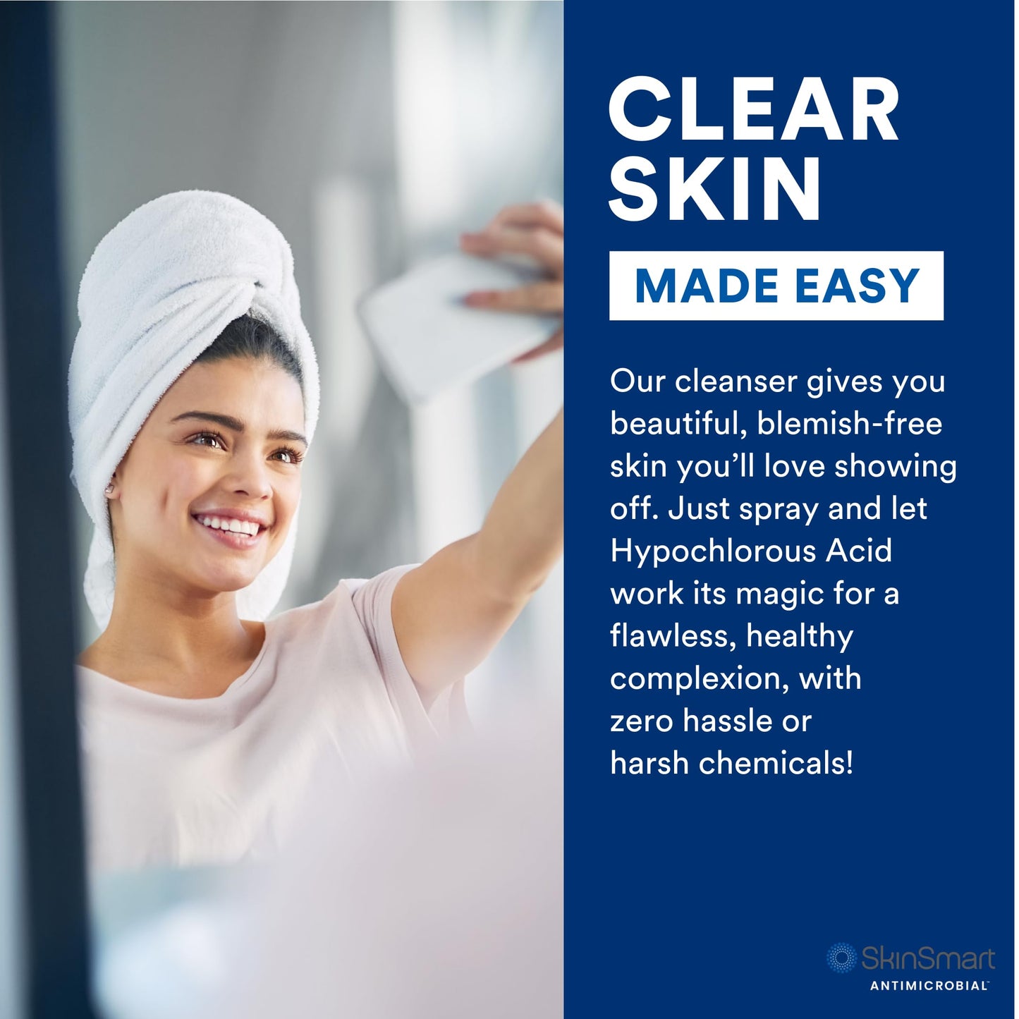SkinSmart Antimicrobial Facial Cleanser for Breakouts & Blemishes; Hypochlorous Acid Formula Targets Bacteria to Reduce Skin Irritation and Flush