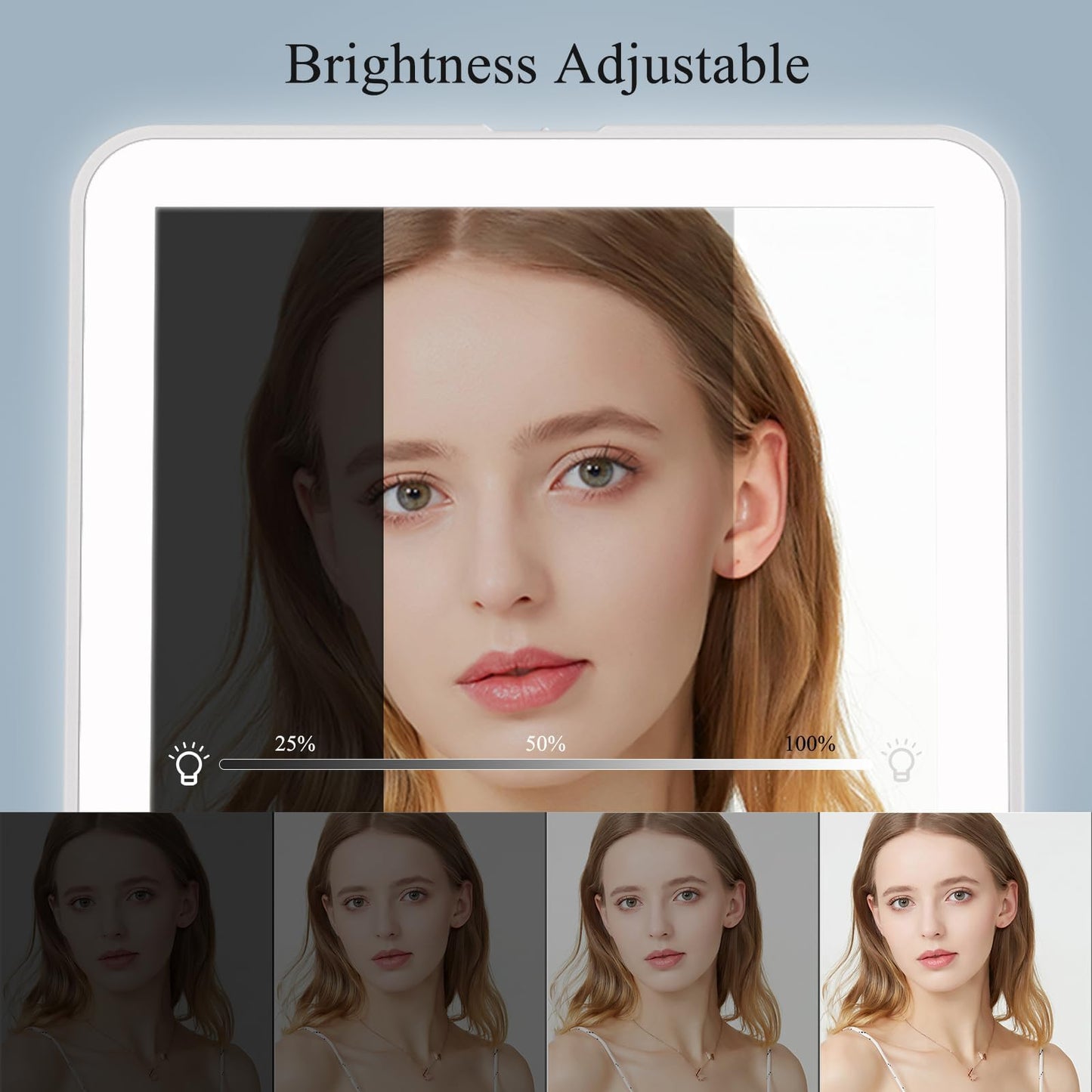FUNTOUCH Rechargeable Travel Makeup Mirror with 72 Led Lights, Portable Lighted Beauty Mirror, 3 Color Lighting, Dimmable Touch Screen, Tabletop LED