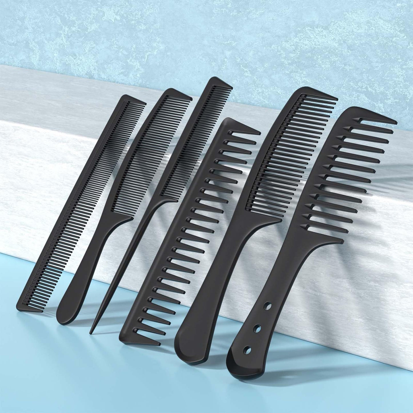 Kolavia 6 PCS Hair Comb Set Black, Durable Wide and Fine Tooth Rat Tail Hair Barber Comb for Women & Man, Professional Combs for Wet Curly Natural Beauty and Personal Care Kolavia