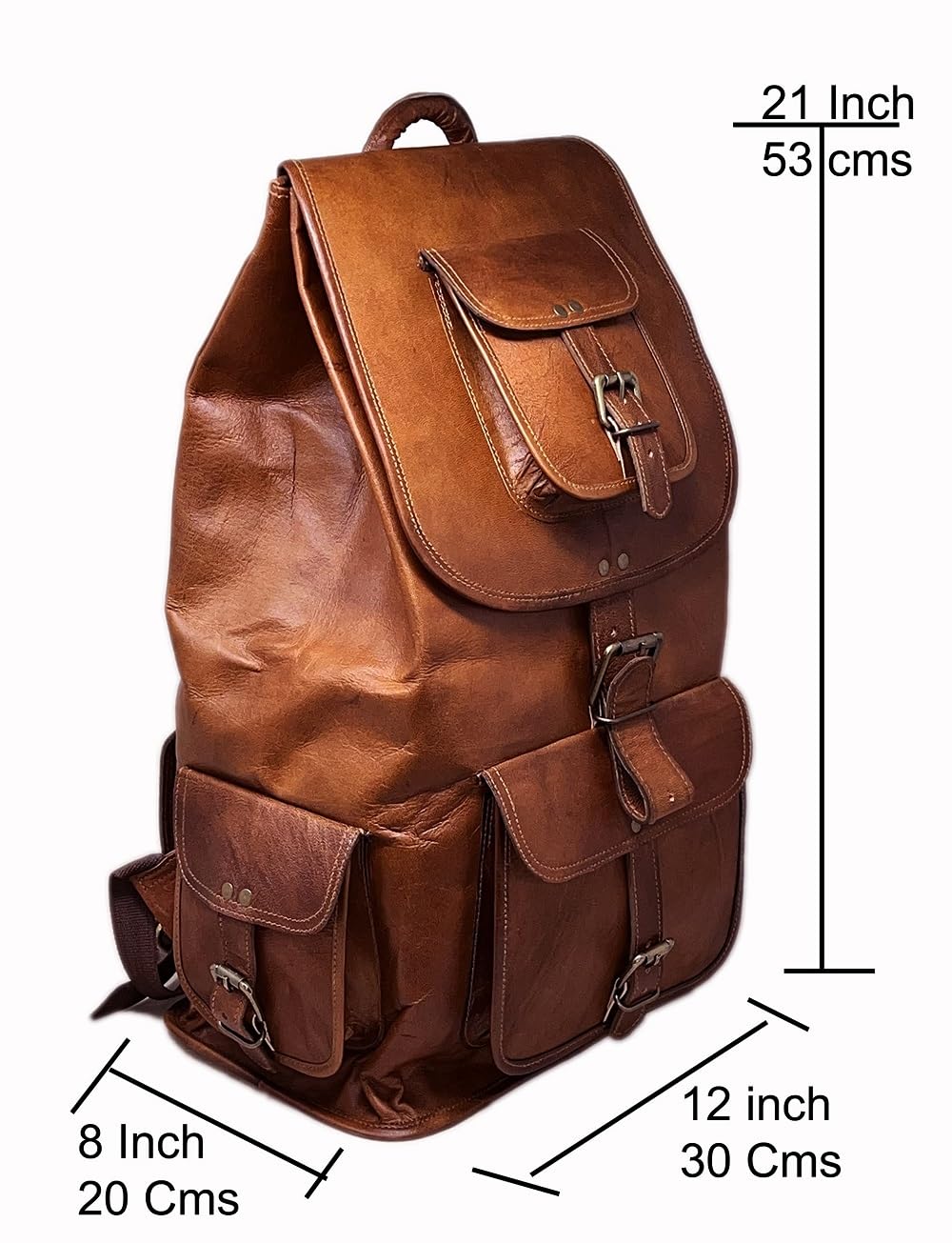 Jaald 21" Brown Leather Laptop Backpack Vintage Rucksack Travel Mochila Knapsack