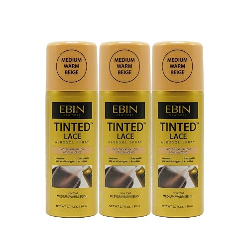 EBIN NEW YORK Tinted Lace Aerosol Spray 3pack - Medium Warm Beige 2.7 Oz/ 80 mL | Quick Dry, Water-Resistant, No Residue, Even Spray, Matching Skin