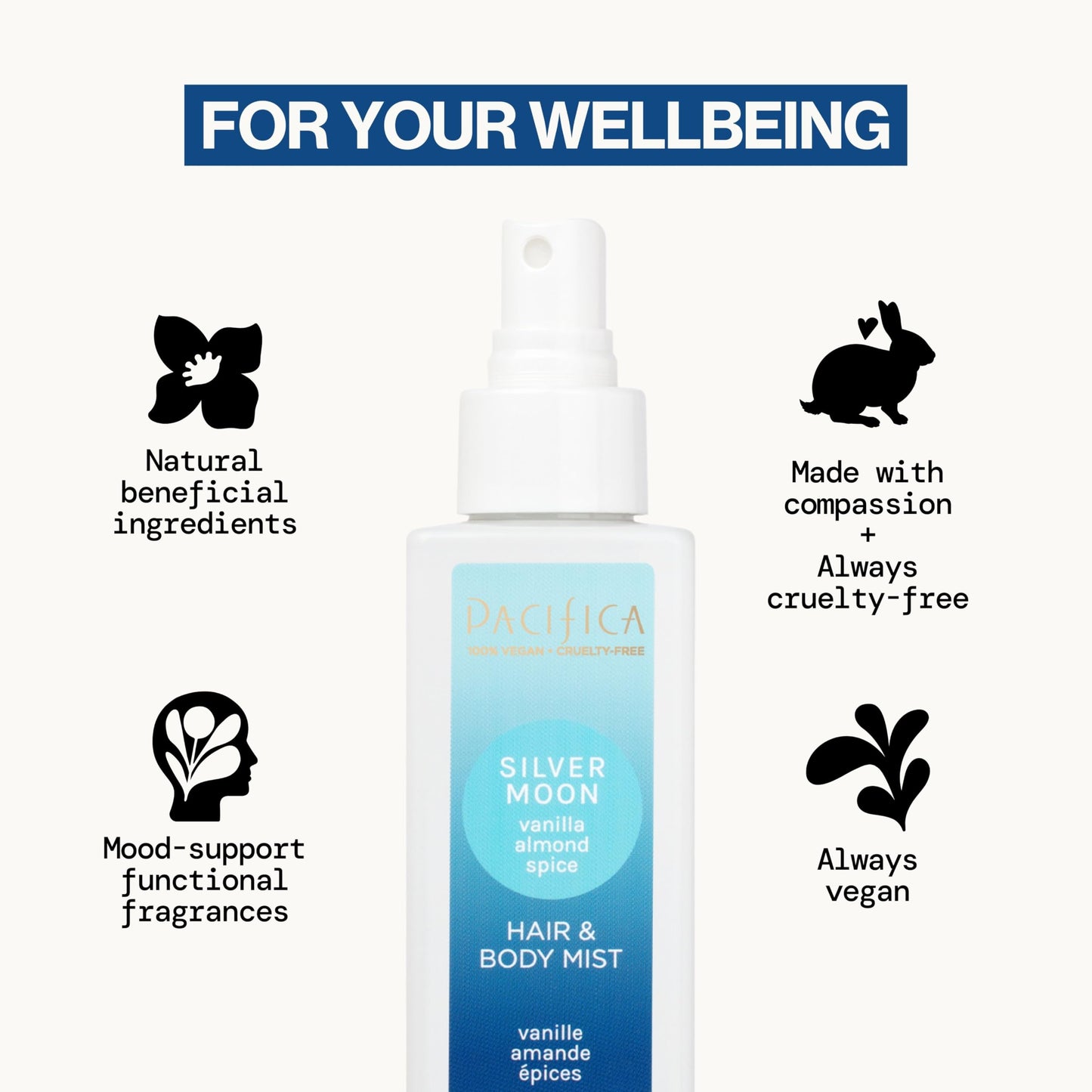 Pacifica Hair Perfume & Body Fragrance Spray Mist - Silver Moon with Vanilla, Almond & Spice - Alcohol-Free, Vegan & Cruelty-Free, 6.5 oz