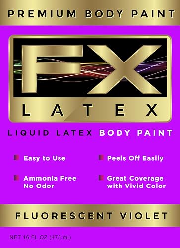 Liquid Latex - Face and Body Paint, Ammonia Free, Easy On and Off, Cosplay Makeup, Create Professional Monster, Zombie Arts 16 Oz (Fluorescent Violet)