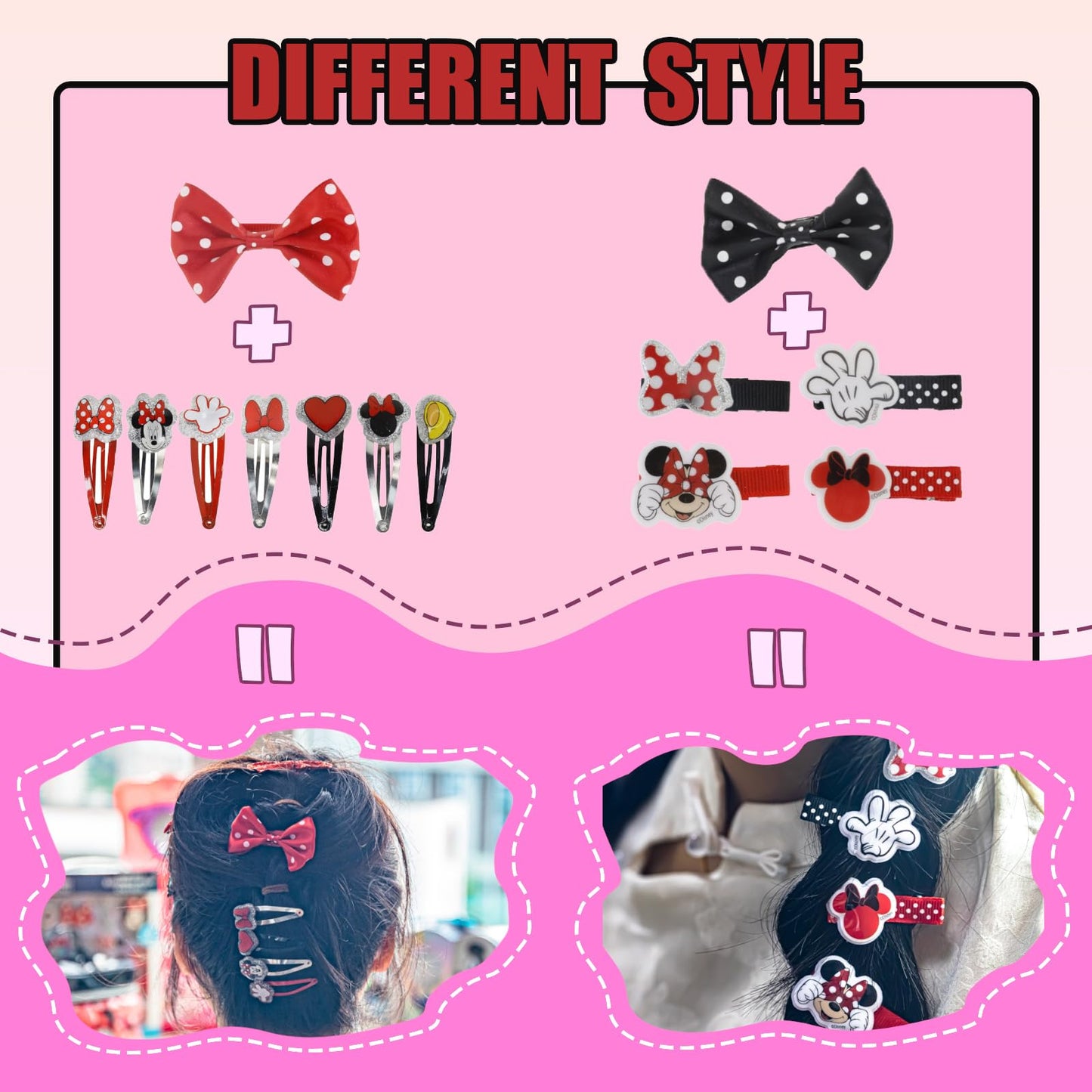 Townley Girl Disney Minnie Mouse Hair Accessories Set for Kids, Perfect for Parties, Sleepovers and Makeovers, Ages 3