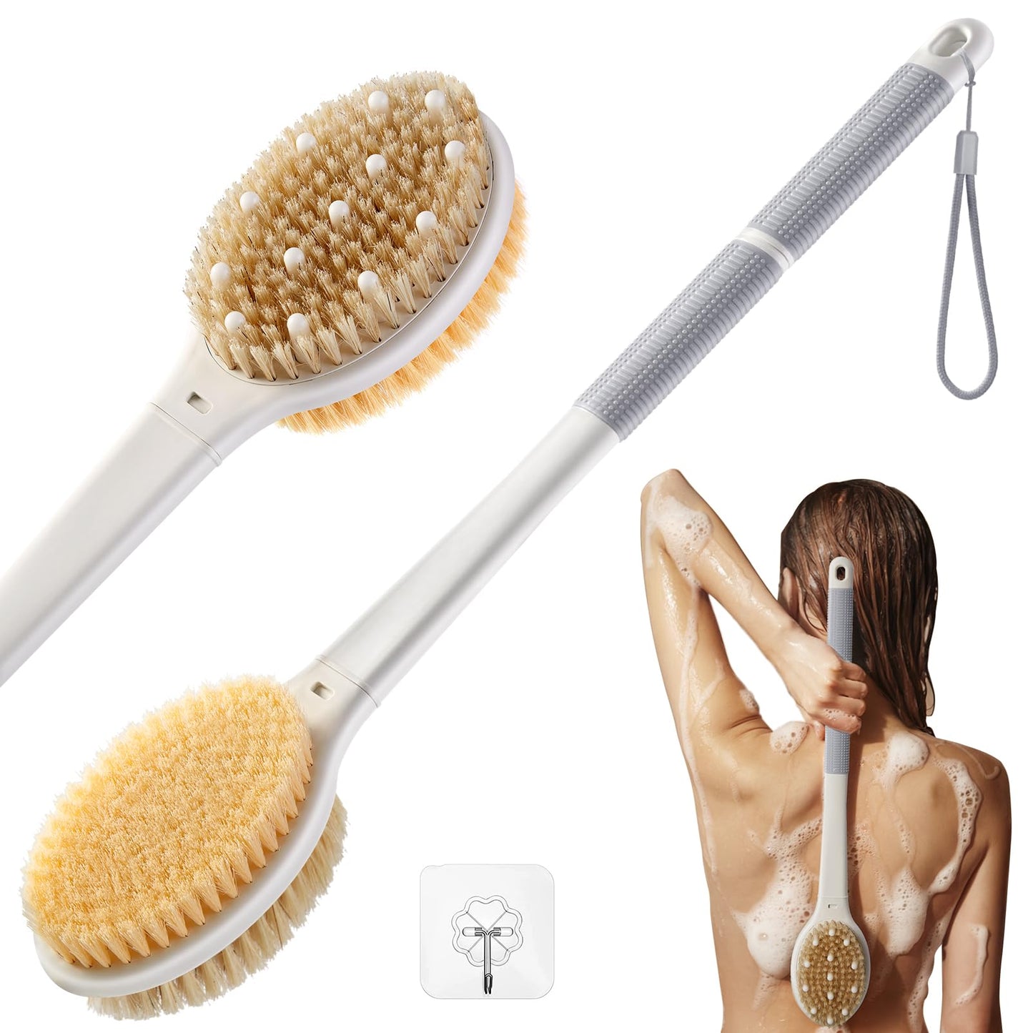 Shower Brush for Massage Dry Brushing: Back Scrubber for Shower with 18.1 in Anti Slip Long Handle - Bath Body Brush for Lymphatic Drainage Beauty and Personal Care Rafow Default Title
