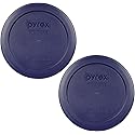 Pyrex 7200-PC 2 Cup Dark Blue Round Storage Lids - Original Genuine Pyrex Lids - 2 Pack