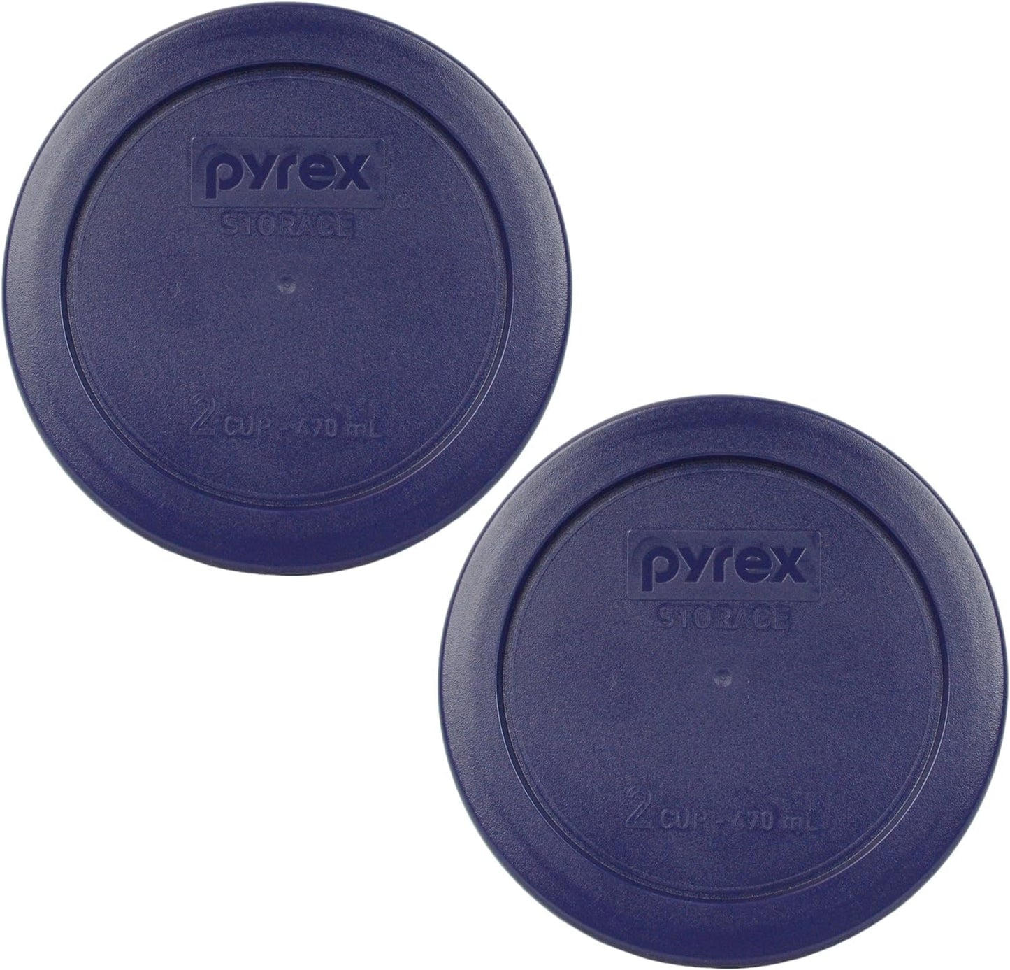 Pyrex 7200-PC 2 Cup Dark Blue Round Storage Lids - Original Genuine Pyrex Lids - 2 Pack