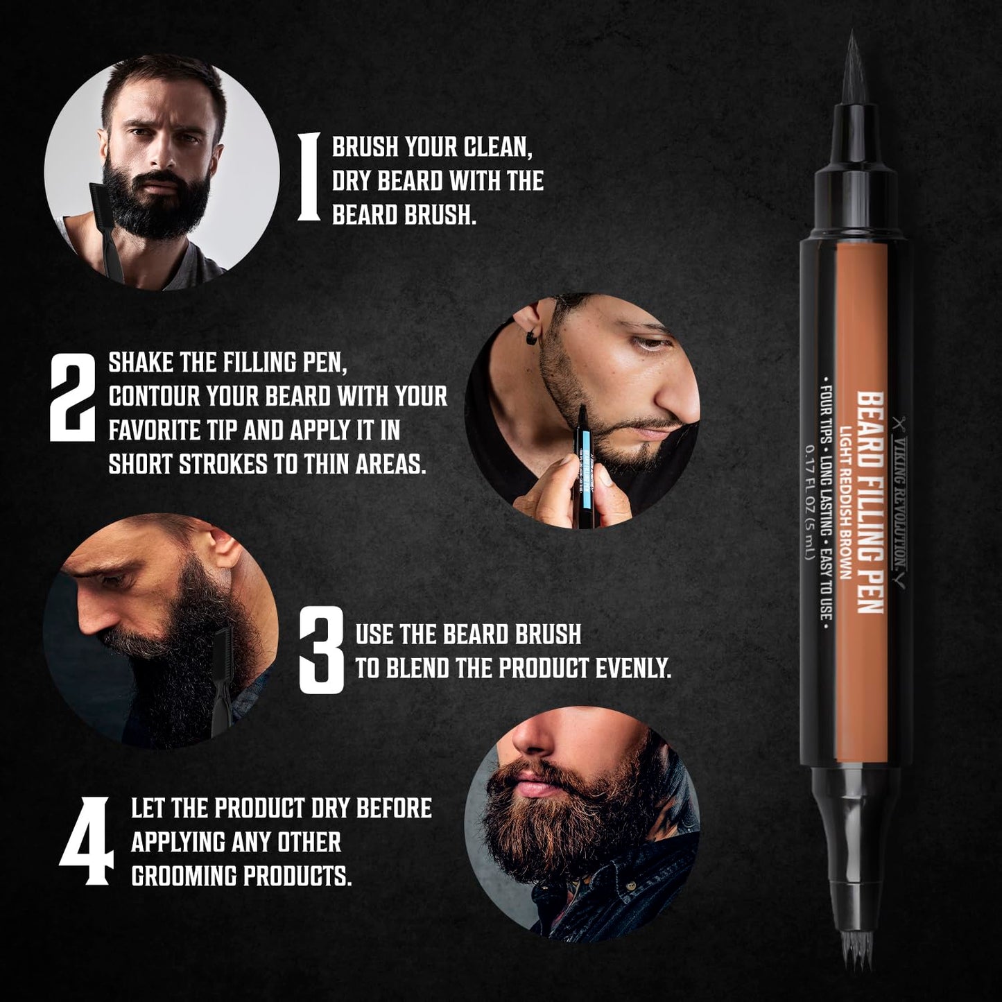 Viking Revolution Beard Pen (2 Pack) - Light Reddish Brown Beard Pencil Filler for Men - Beard Filler for Men Waterproof Beard Filling Pen Kit - Long Beauty and Personal Care Viking Revolution