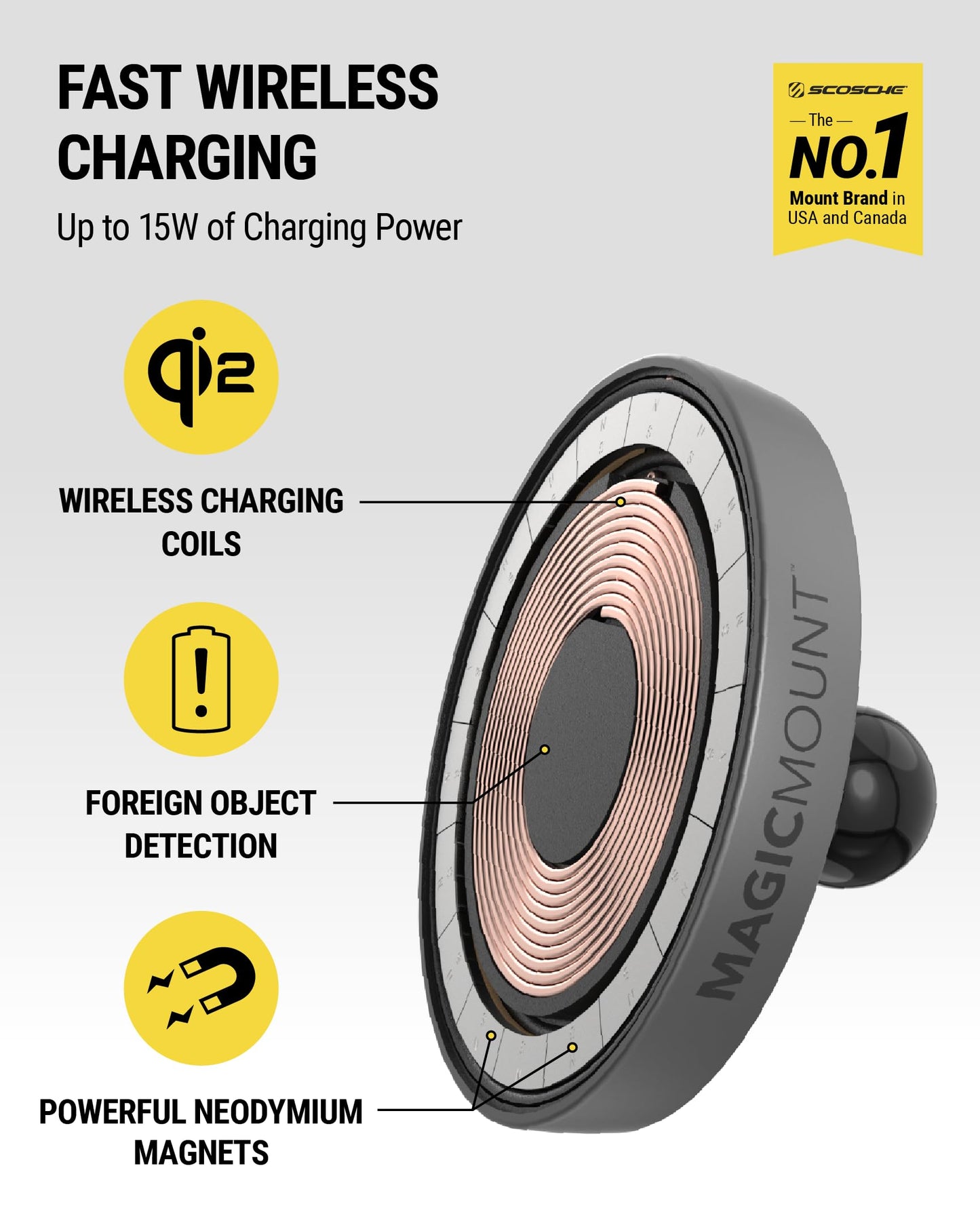 Scosche MPQMRDV MagicMount Charge Pro Qi2 MagSafe Car Mount Charger, 15W Fast Magnetic Wireless Charging Phone Holder for Dashboard/Vent Compatible…