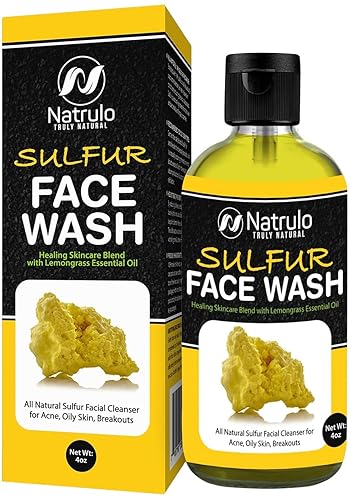 Sulfur Face Wash for Acne - All Natural Sulfur Facial Cleanser for Oily Skin, Breakouts - Healing Skincare Blend with Lemongrass Essential Oil - 4oz