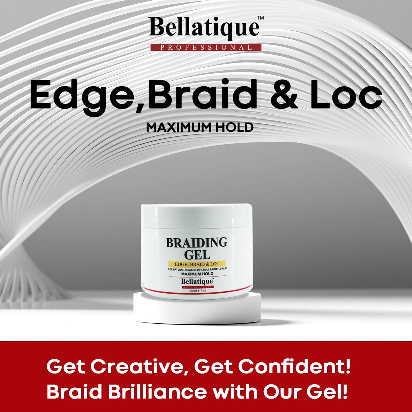 BELLATIQUE Edge, Braid, & Loc Maximum Hold Edge Control & Braiding Gel for Natural, Relaxed, Dry, Dull Hair - No Flaking, No Whitening, Fast Drying