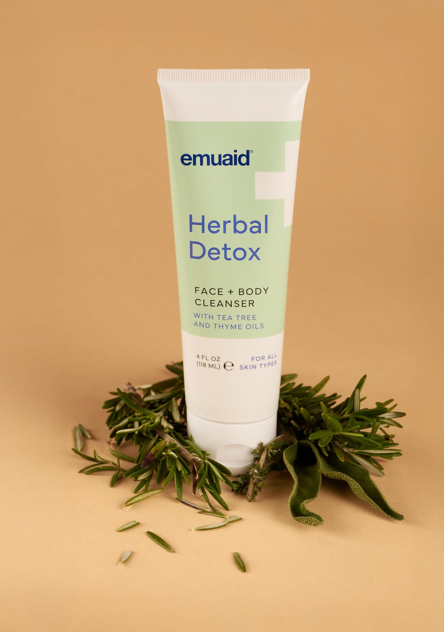 emuaid® Herbal Detox™ Face + Body Cleanser, Lightweight Botanical Foaming Gel with Tea Tree Oil + Thyme Oil, Gentle Skin Cleanser & Facial Wash
