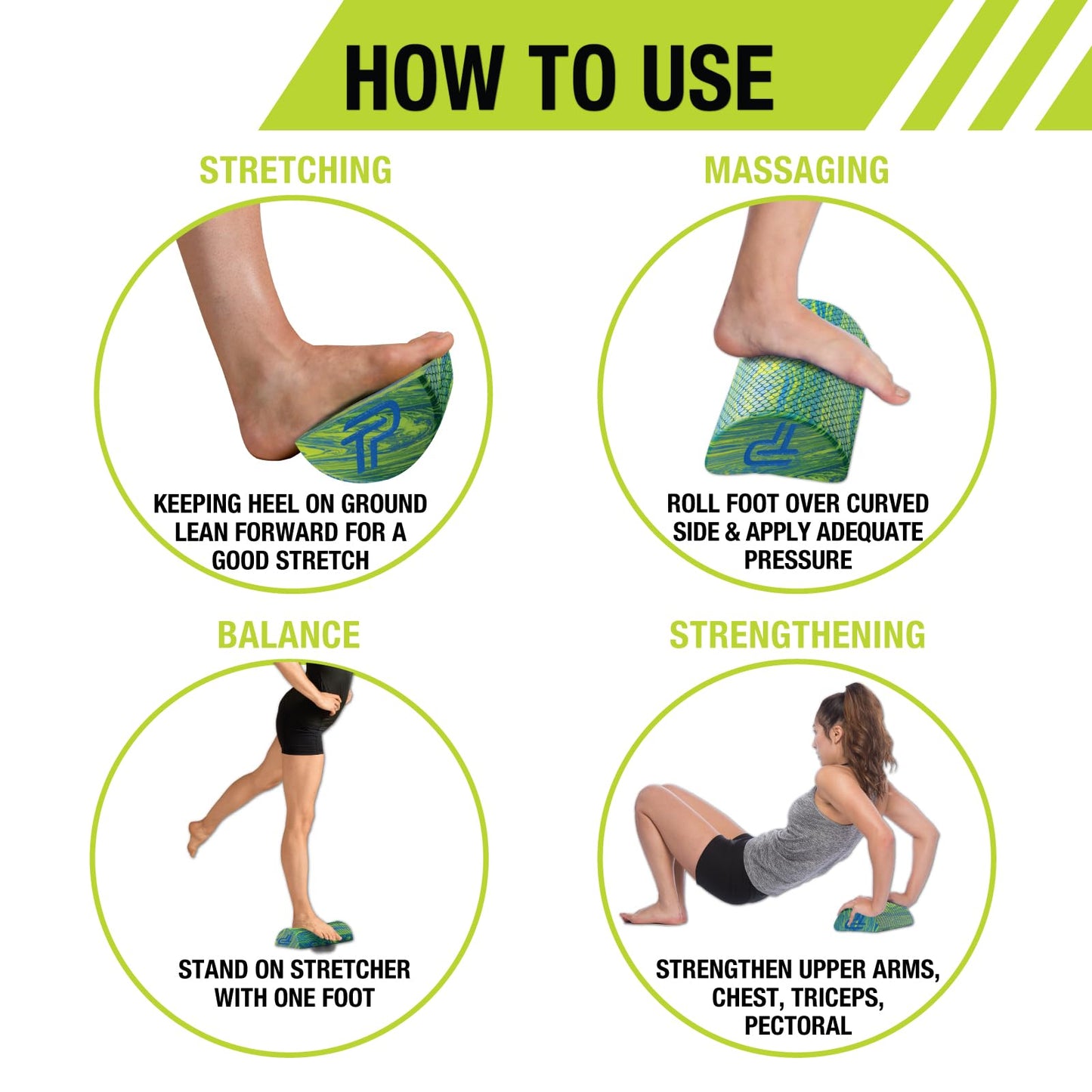 Pro-Tec Calf Stretcher, Blue, Green, Fitness, Balance Memory Foam, Recovery Training, Textured Surface, Toning, Calf Flexibility, Achilles Tendon…