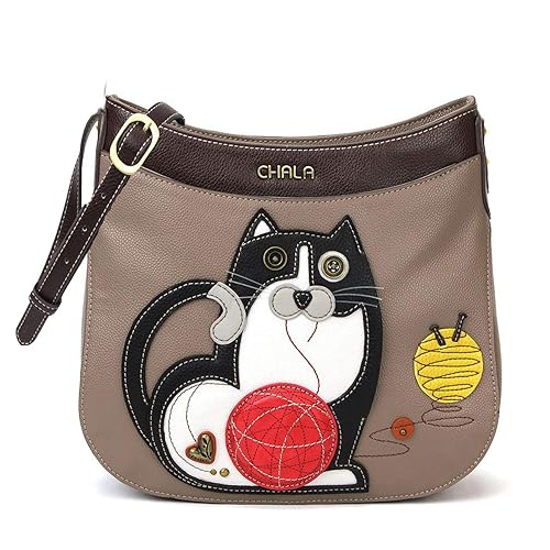 Chala Handbags Fat Cat Crescent Crossbody Handbag Purse, Cat Mom