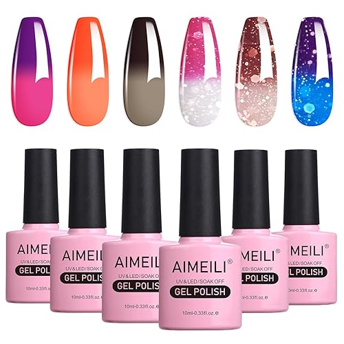 AIMEILI Temperature Color Mood Changing Gel Nail Polish, Hema Free, Cruelty Free, Vegan, Chameleon Gel Set Of 6pcs X 10ml- Kit Set 13