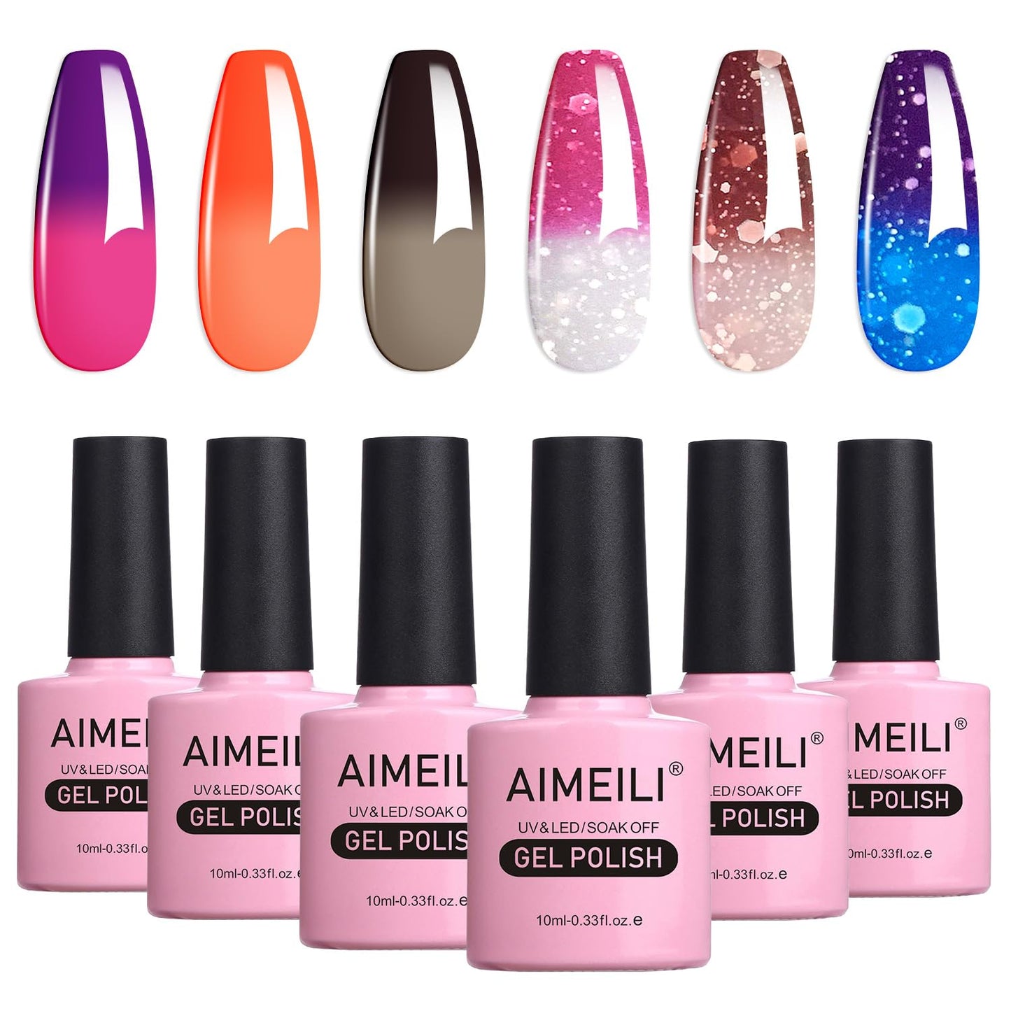 AIMEILI Temperature Color Mood Changing Gel Nail Polish, Hema Free, Cruelty Free, Vegan, Chameleon Gel Set Of 6pcs X 10ml- Kit Set 13