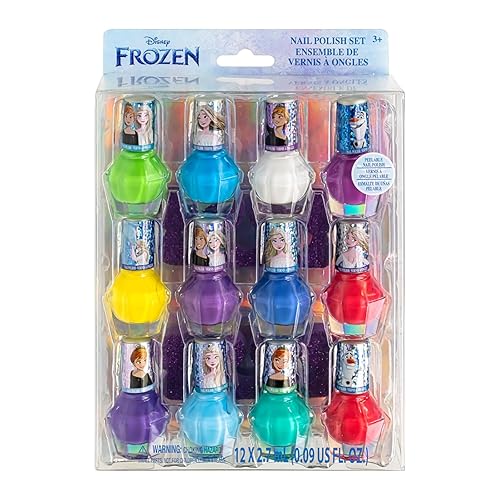 Townley Girl Disney Frozen Non-Toxic Peel-Off Water-Based Natural Safe Quick Dry Nail Polish Gift Kit Set for Kids Girls Set With Bonus Nail