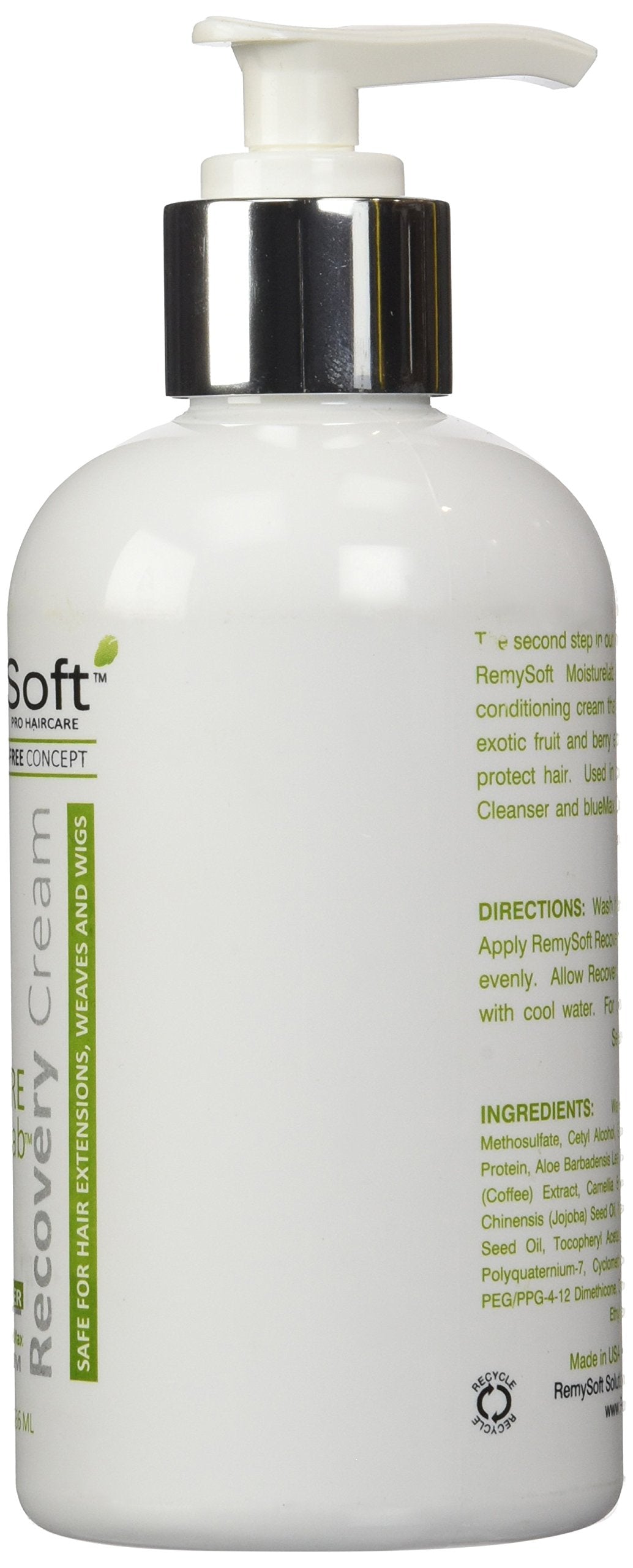 RemySoft Moisturelab Recovery Cream - Safe for Hair Extensions, Weaves and Wigs - Salon Formula Conditioner 8oz - Gentle Sulfate-free Lather