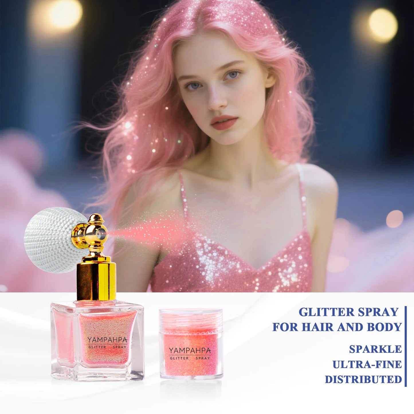 Body Glitter Spray, Pink Glitter Spray for Hair and Body, Include 1 Jar of Refills