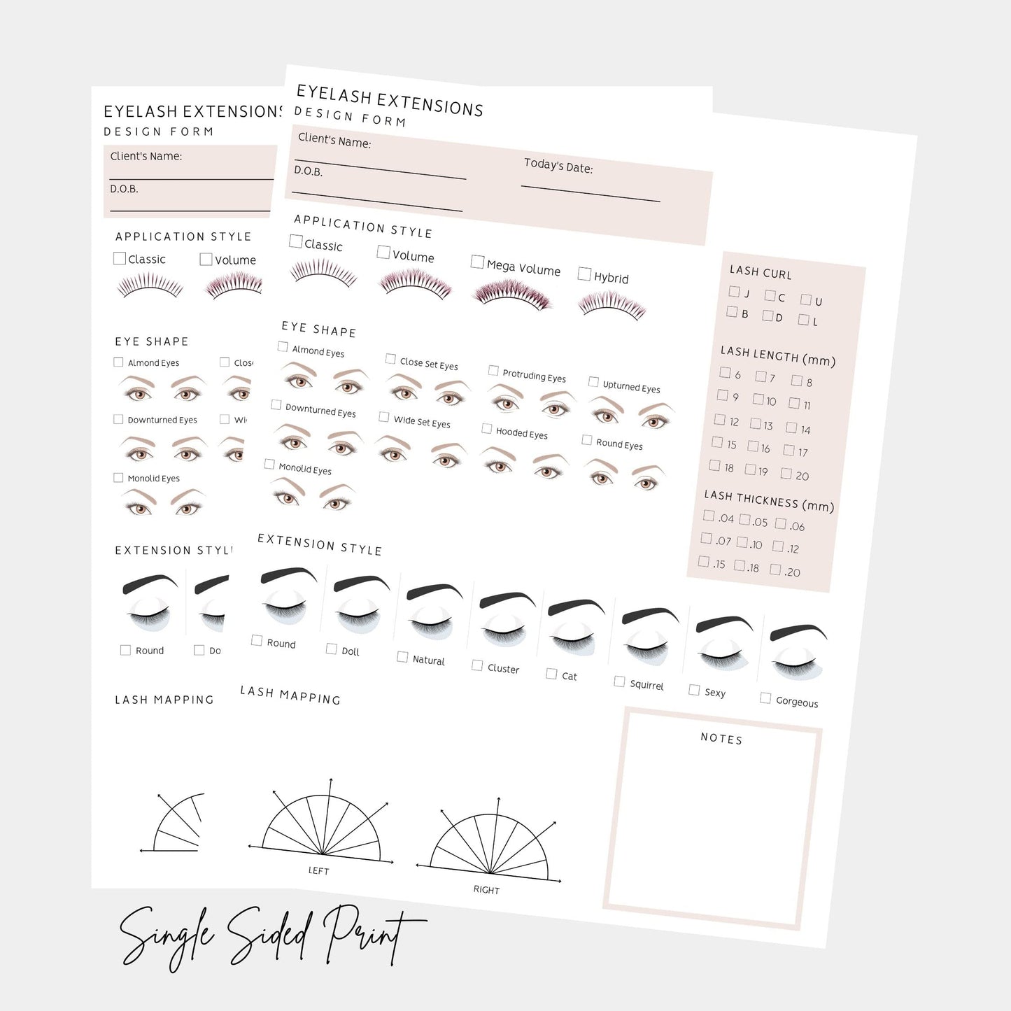 Lash Extension Eyelash Consent, Intake, Aftercare forms with Mapping | 100 Pack | 25 of each Consent, Intake, Aftercare, and Mapping Forms for Lash