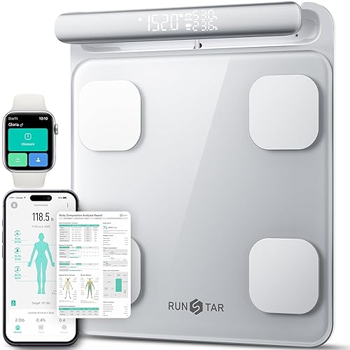 RunStar Smart Scale for Body Weight and Fat Percentage FSA&HSA Eligible, 8-Electrode Digital Bathroom Scale with BMI, Body Fat & Muscle Mass to 28… Sports & Outdoor runstar