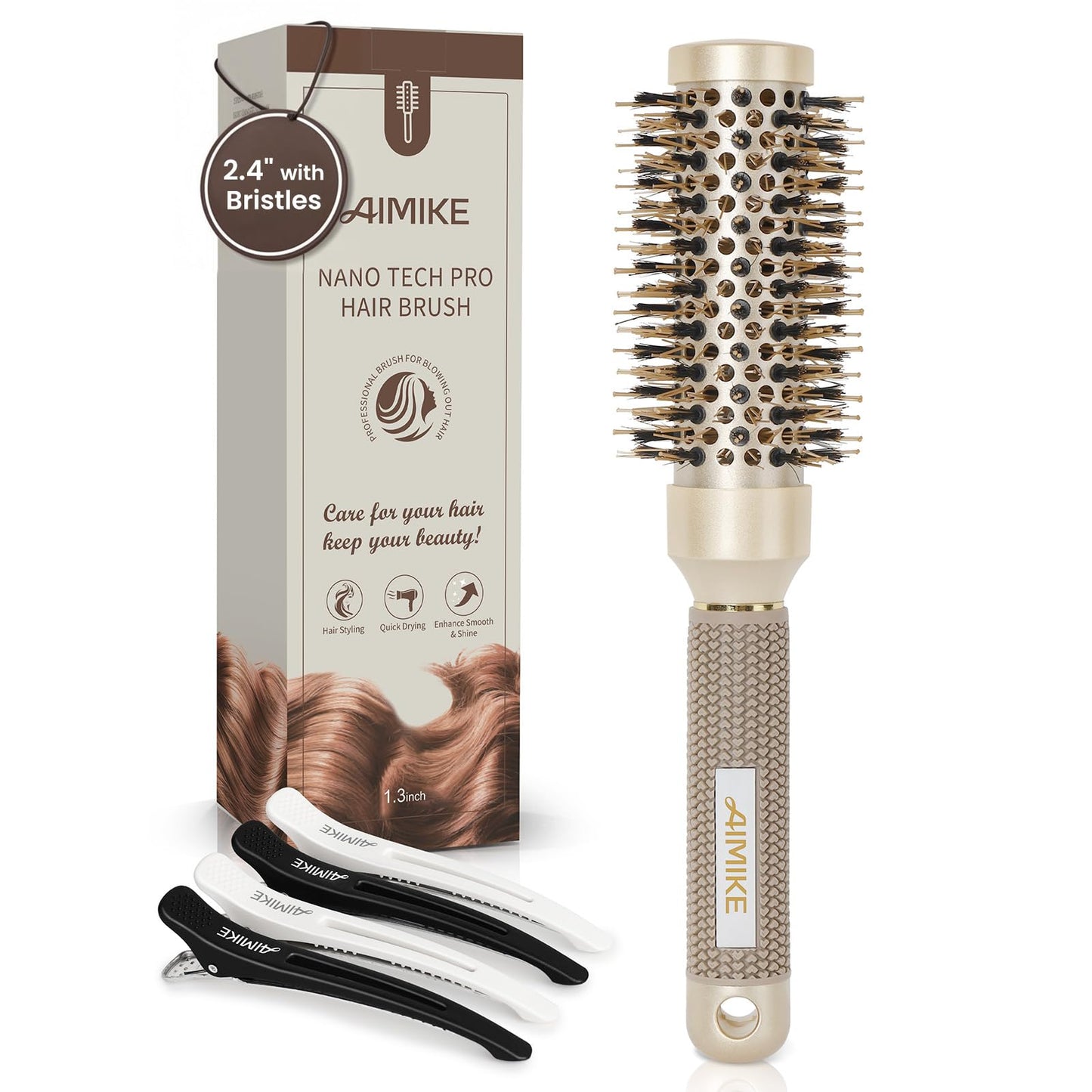 AIMIKE Round Brush for Blow Out, Small Round Hair Brush Nano Thermal Ceramic & Ionic Tech, for Blow Drying & Styling, Curling and Shine - 2.4 inch Beauty and Personal Care AIMIKE Default Title