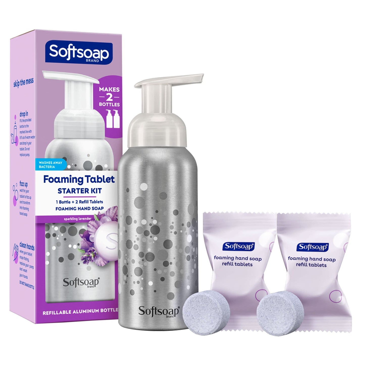 Softsoap Hand Soap Tablets Sparkling Lavender, Starter Kit with Pump and 2 Tabs