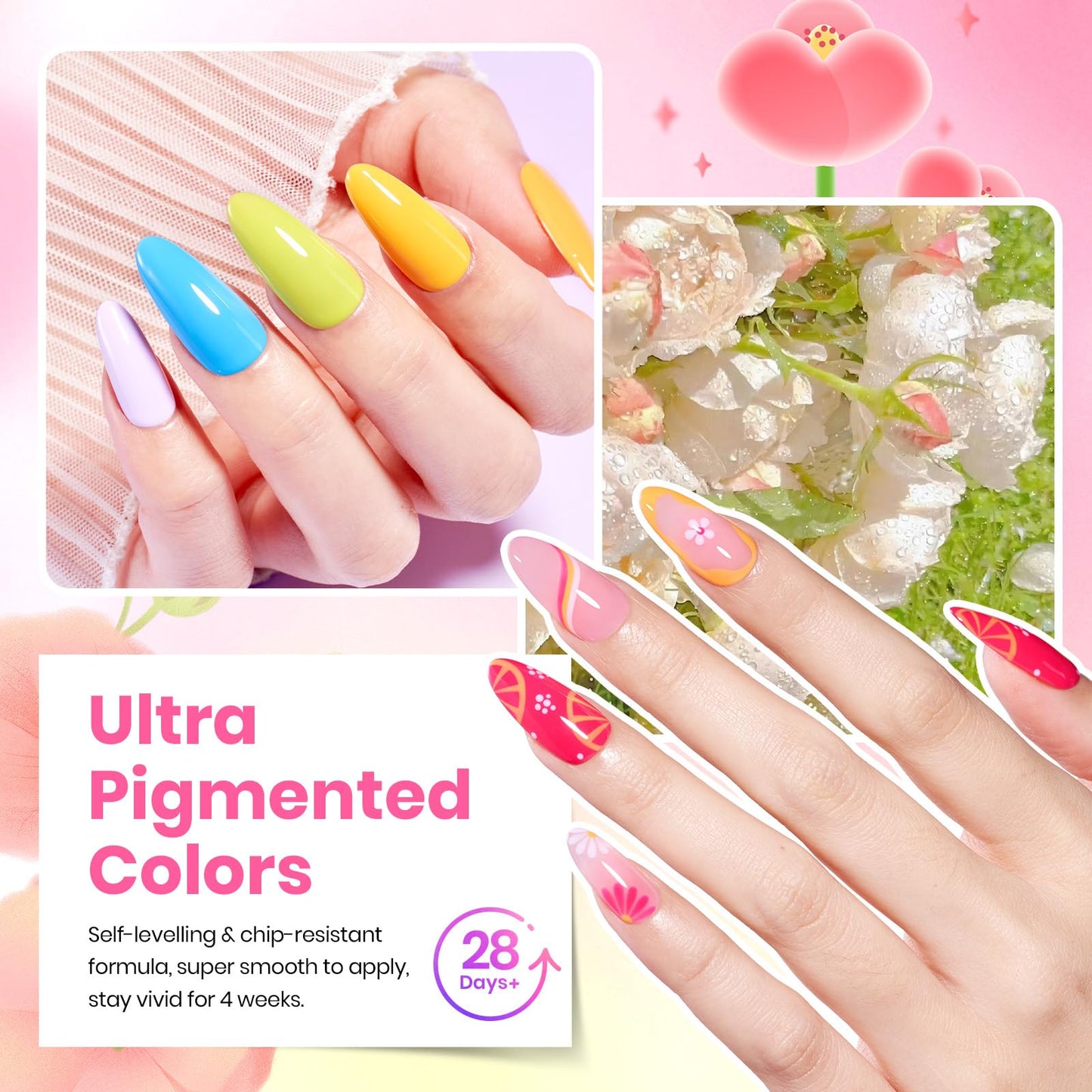 Beetles Neon Gel Polish Set - 36 Colors Dewdrop Flora Nail Gel, Jelly Pink Milky White Yellow Purple Green Natural Classic Shade, Soak Off UV LED Home Beauty and Personal Care beetles Gel Polish
