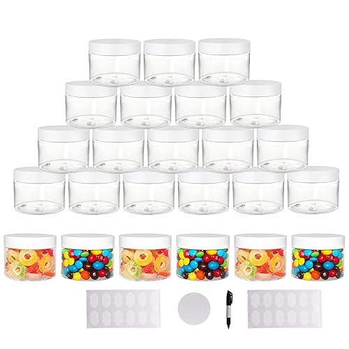 suituts 24 Pack 10 oz (300 ml) Plastic Jars with Lids, Food Storage Spice Jars, Craft Storage Favor Jars//Empty Wide-Mouth Jars for Body Butter…