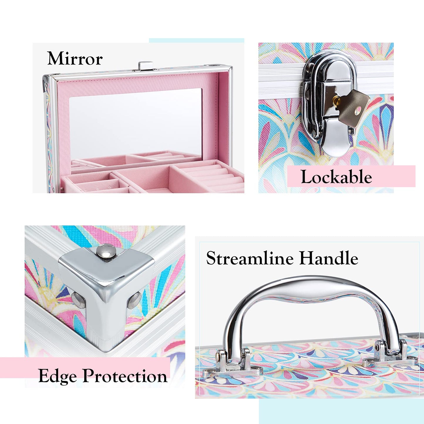 Hododou Girls Jewelry Box Organizer with Drawer & Mirror, Mermaid Tail Style Lockable Storage Case for Kid or Little Girls Jewelry and Hair…