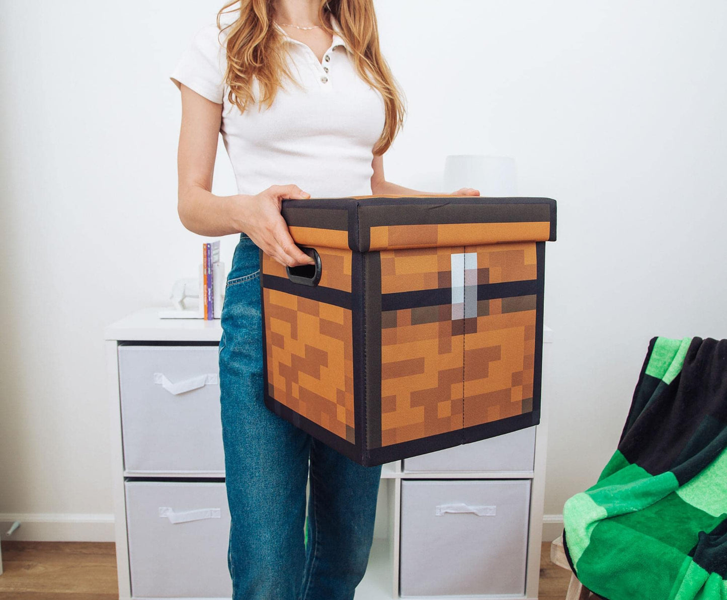 Minecraft Brown Chest 13-Inch Storage Bin Chest With Lid | Foldable Fabric Basket Container, Cube Organizer With Handles, Cubby For Shelves, Closet…