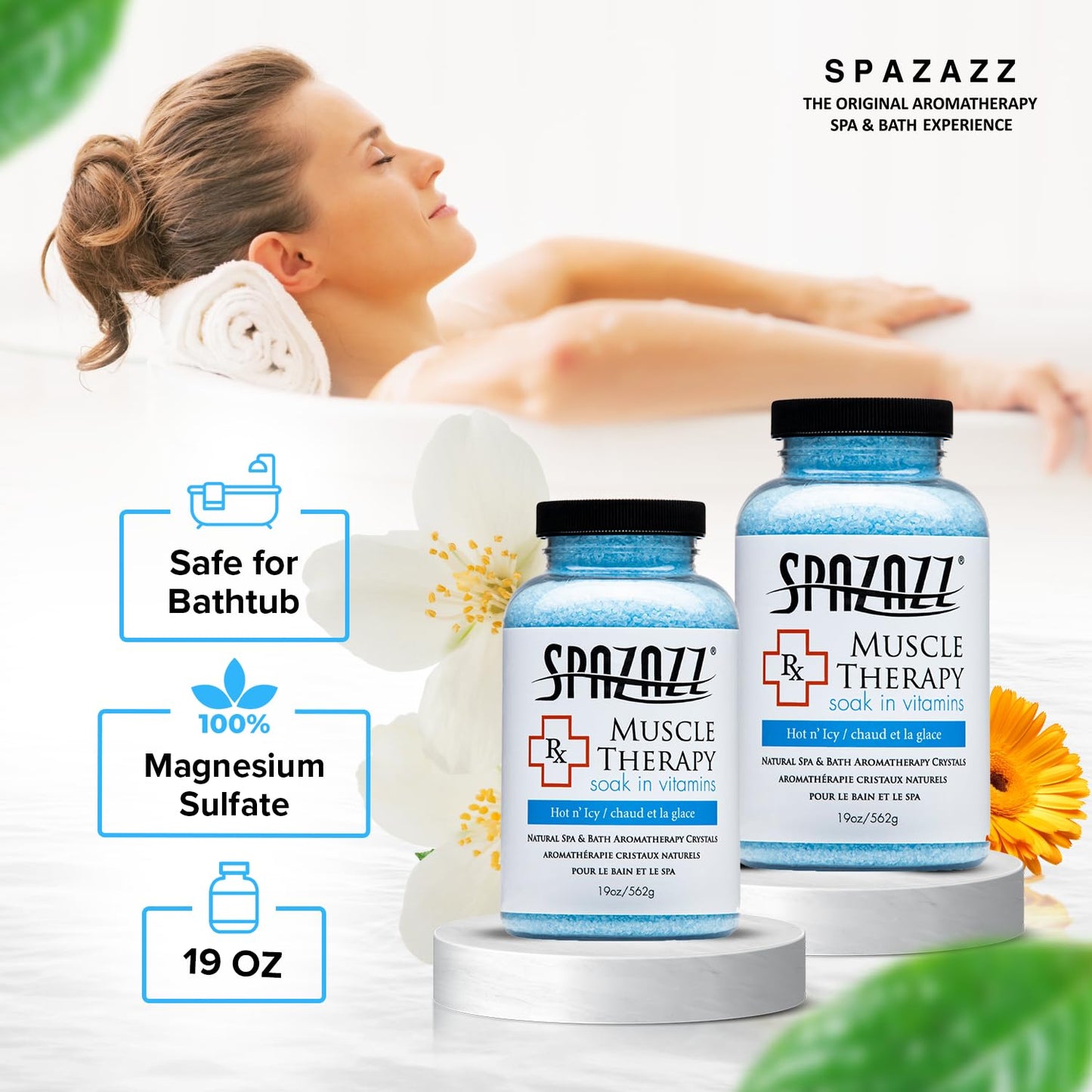 Spazazz Armotherapy Hot Tub Rx Muscle Therapy Natural Spa & Bath Salt Crystals 19oz- Hot 'N ICY - with Magnesium & Arnica - Safe for All Spa and Hot Beauty and Personal Care Spazazz